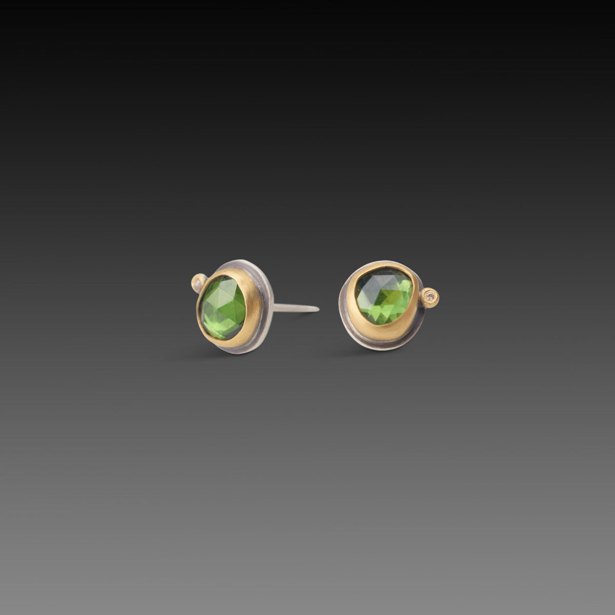 Tourmaline Stud Earrings with Diamond Dot