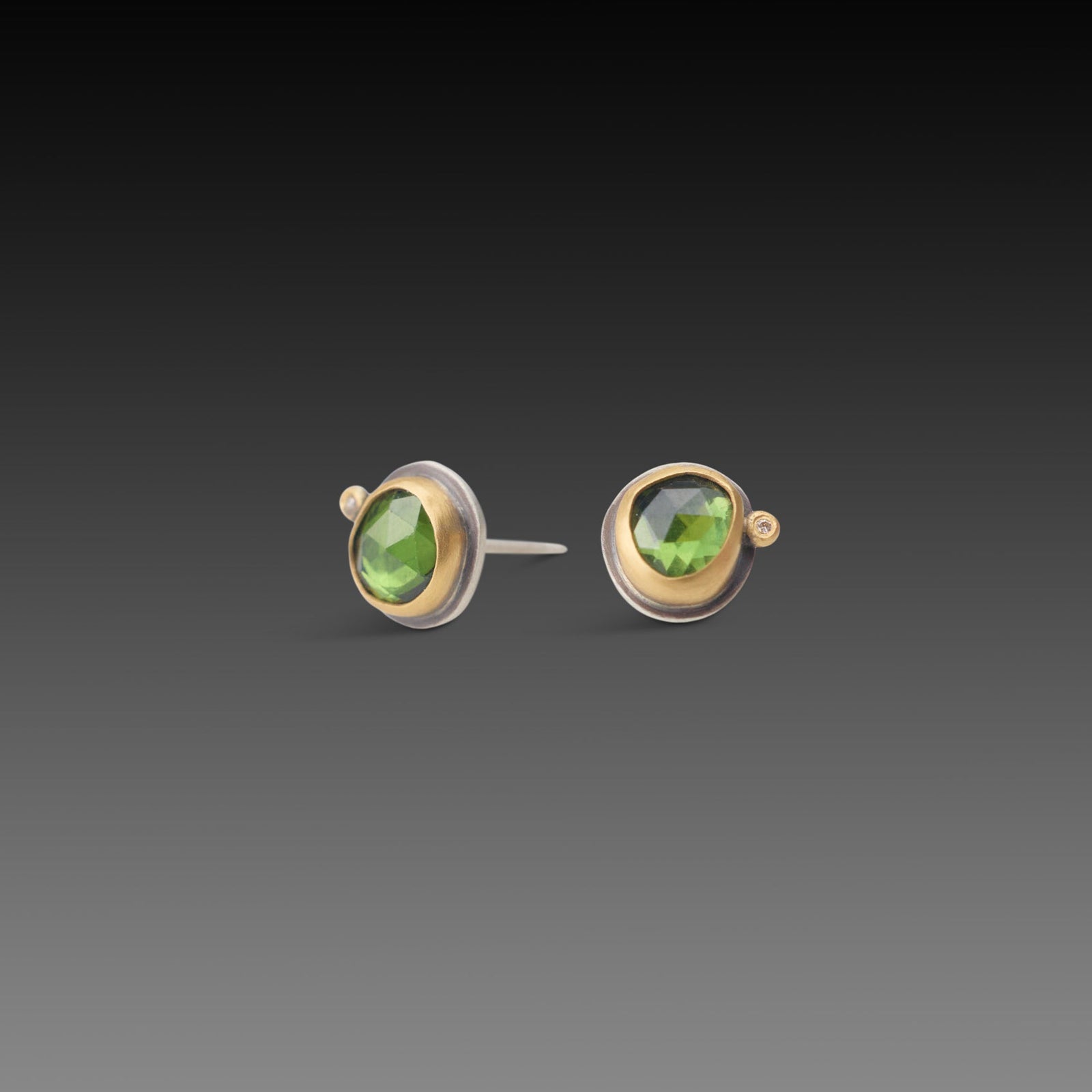 Tourmaline Stud Earrings with Diamond Dot