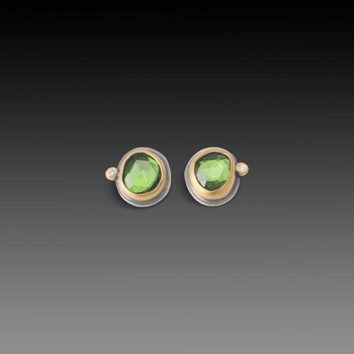 Tourmaline Stud Earrings with Diamond Dot