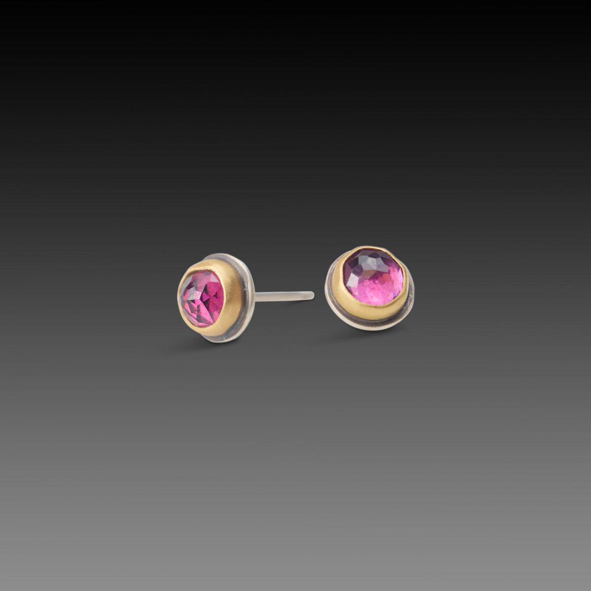 Round Garnet Stud Earrings