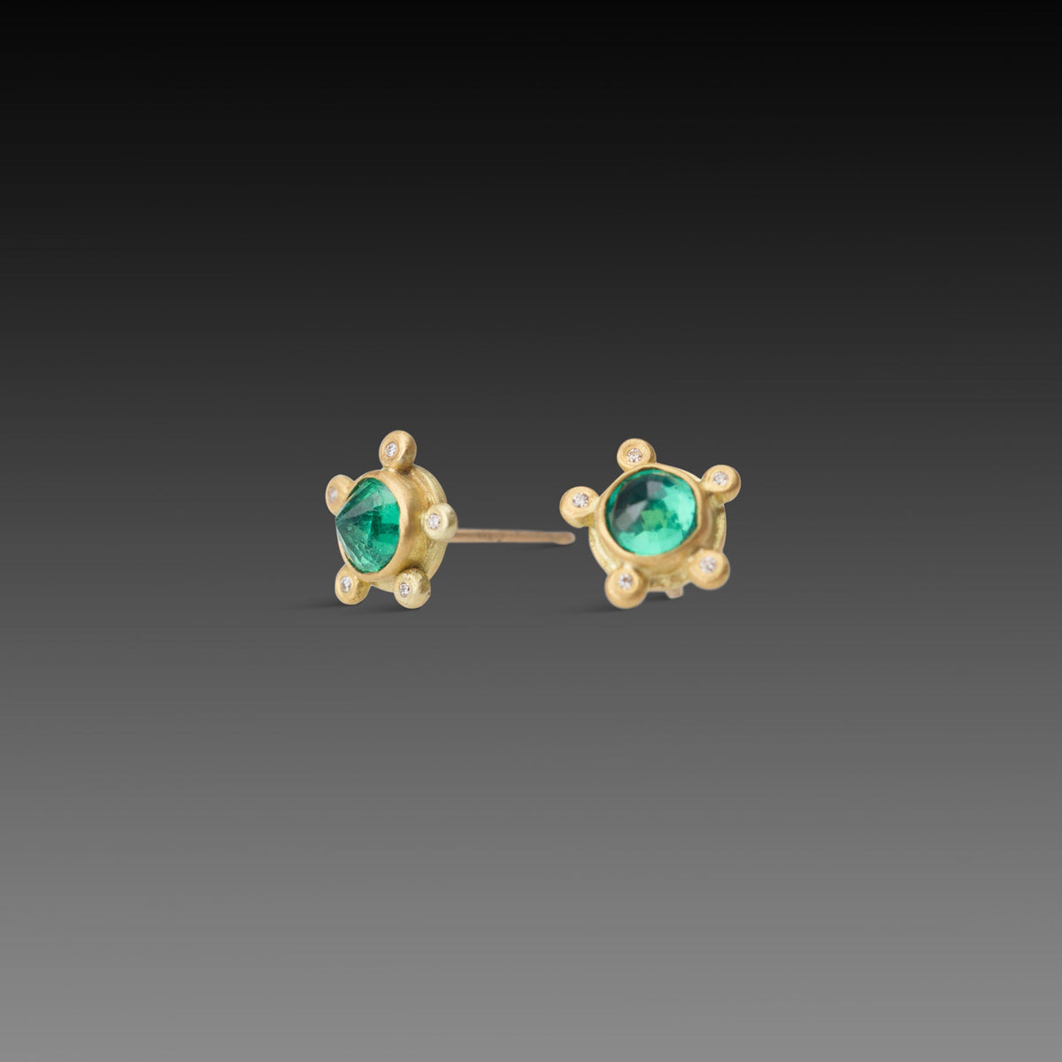Emerald Stud Earrings with Diamonds