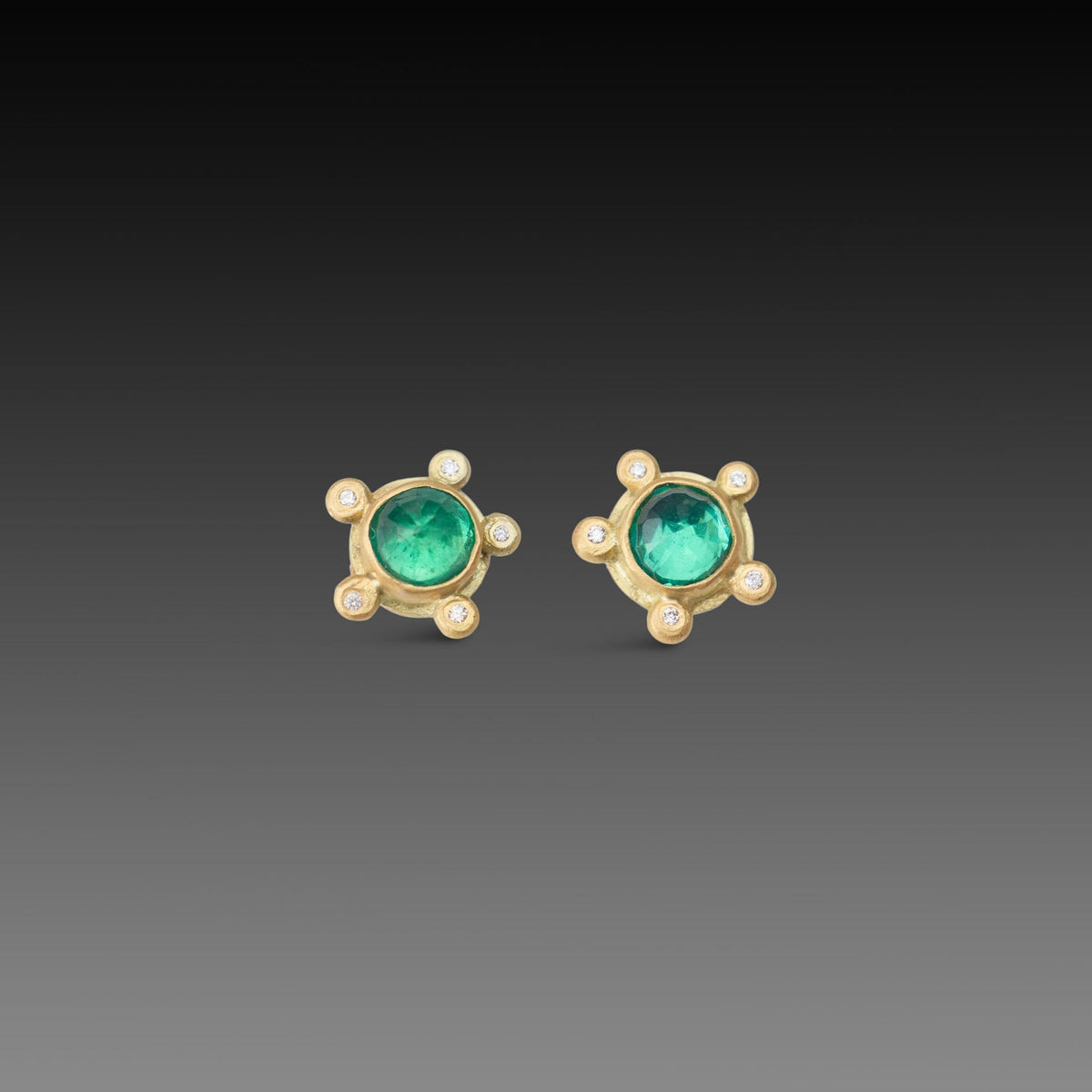 Emerald Stud Earrings with Diamonds