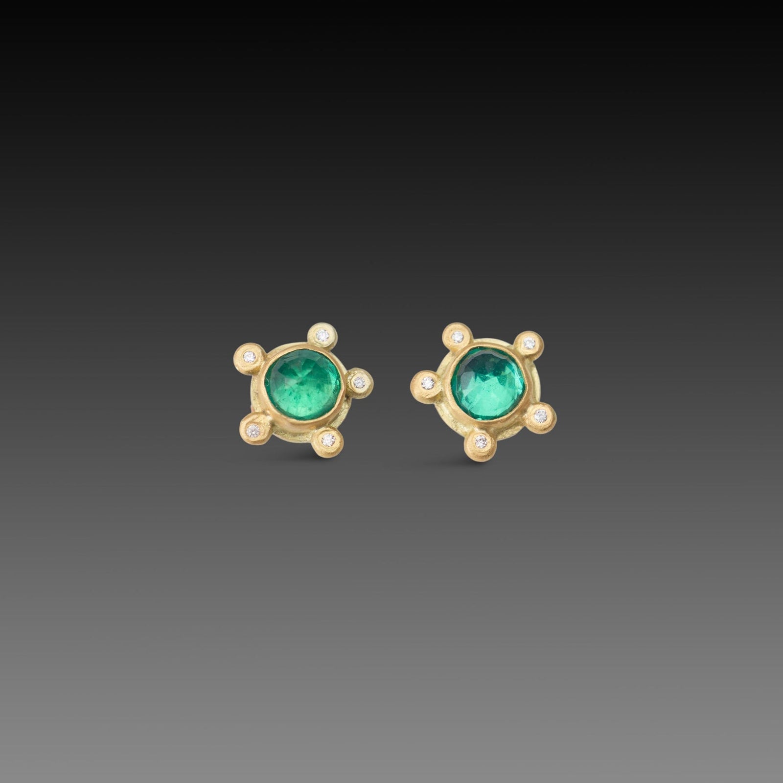 Emerald Stud Earrings with Diamonds