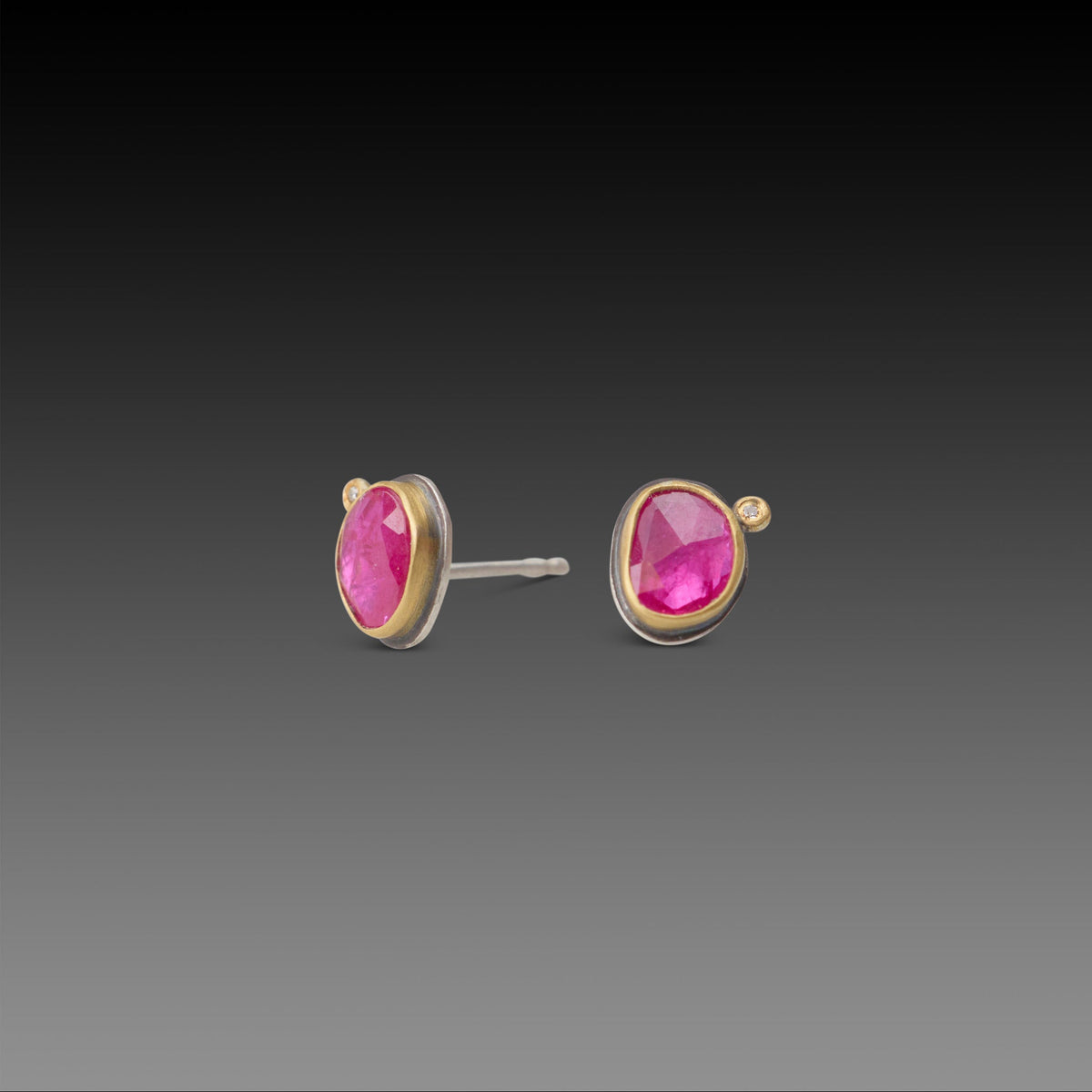 Ruby with Diamond Dot Stud Earrings