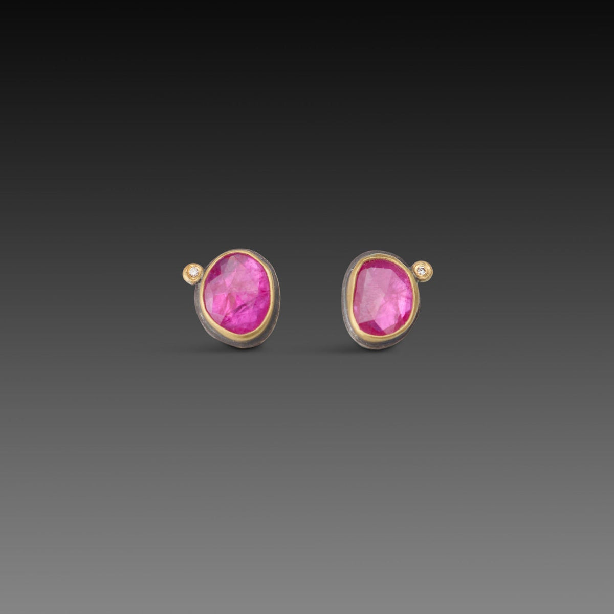 Ruby with Diamond Dot Stud Earrings