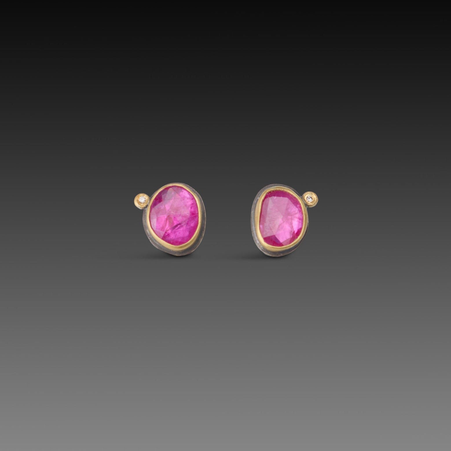 Ruby with Diamond Dot Stud Earrings