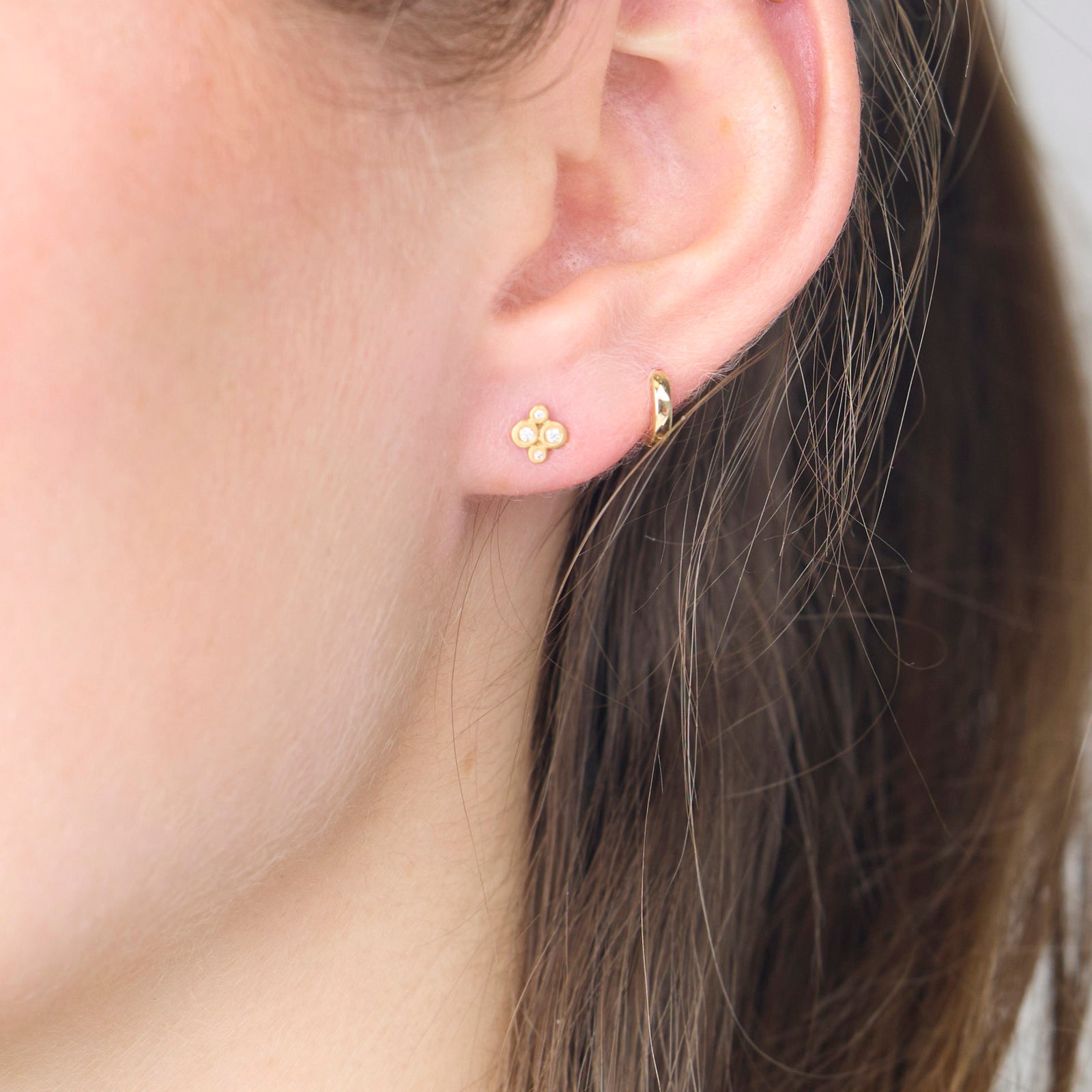 Tiny Disk Stud Earrings with Diamonds