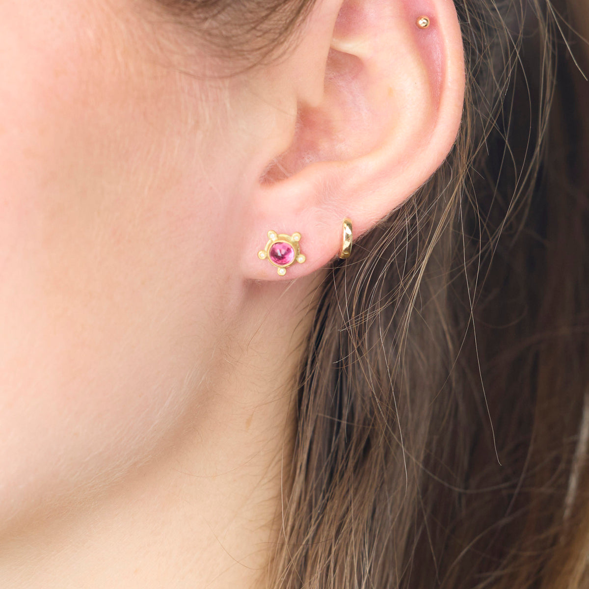 Ruby Stud Earrings with Diamonds