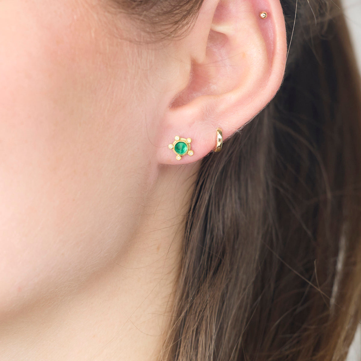 Emerald Stud Earrings with Diamonds