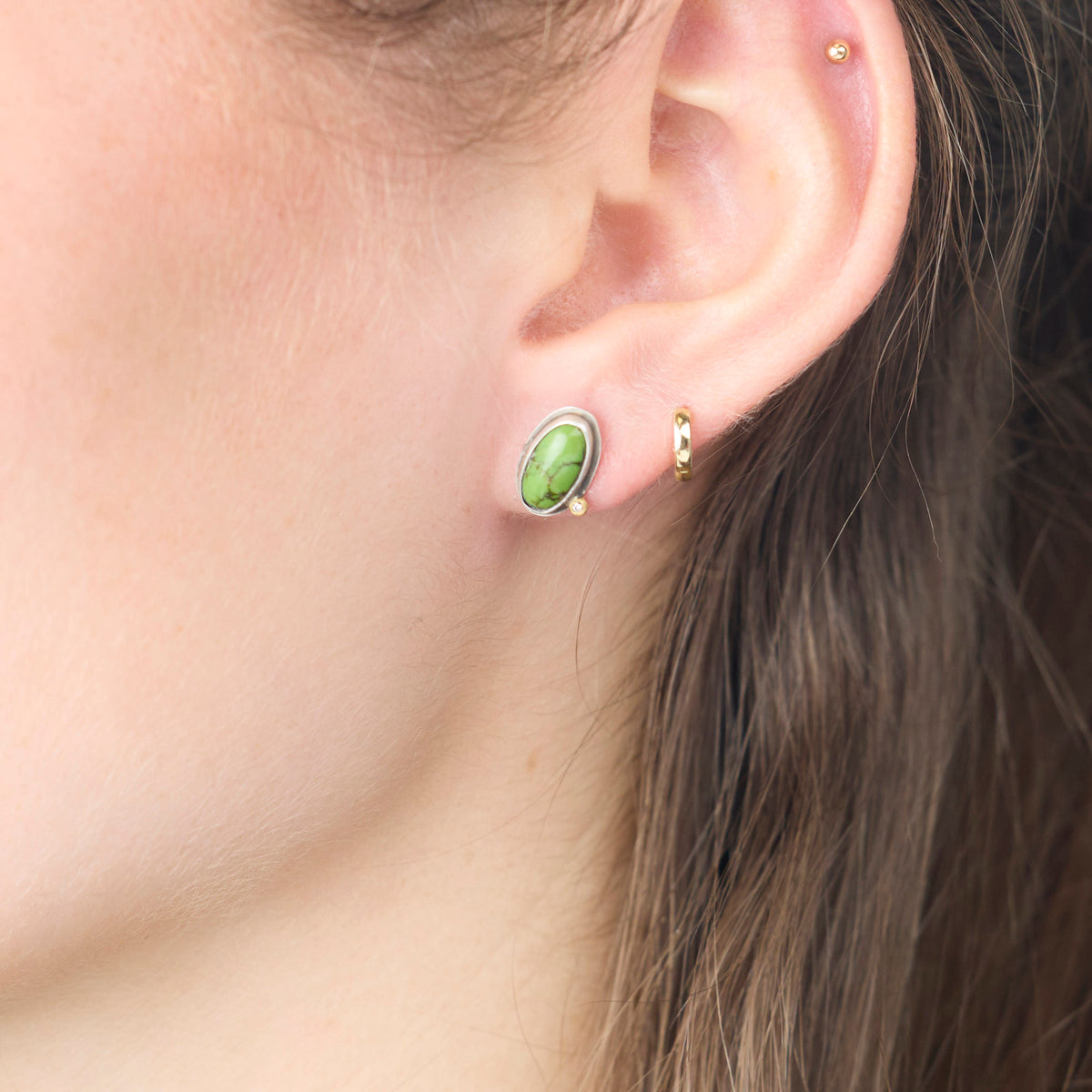 Oval Turquoise Stud Earrings with Diamond Dot