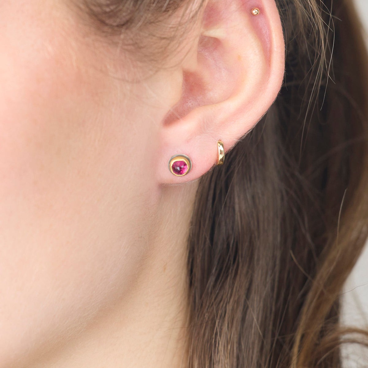 Round Garnet Stud Earrings