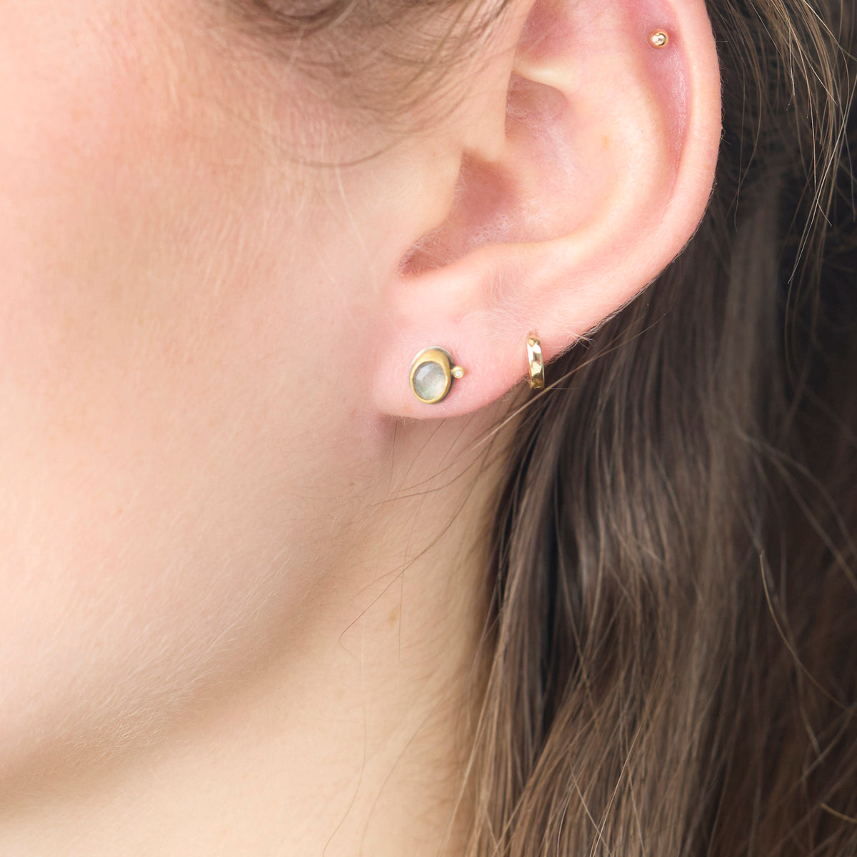 Labradorite Stud Earrings with Diamond Dot