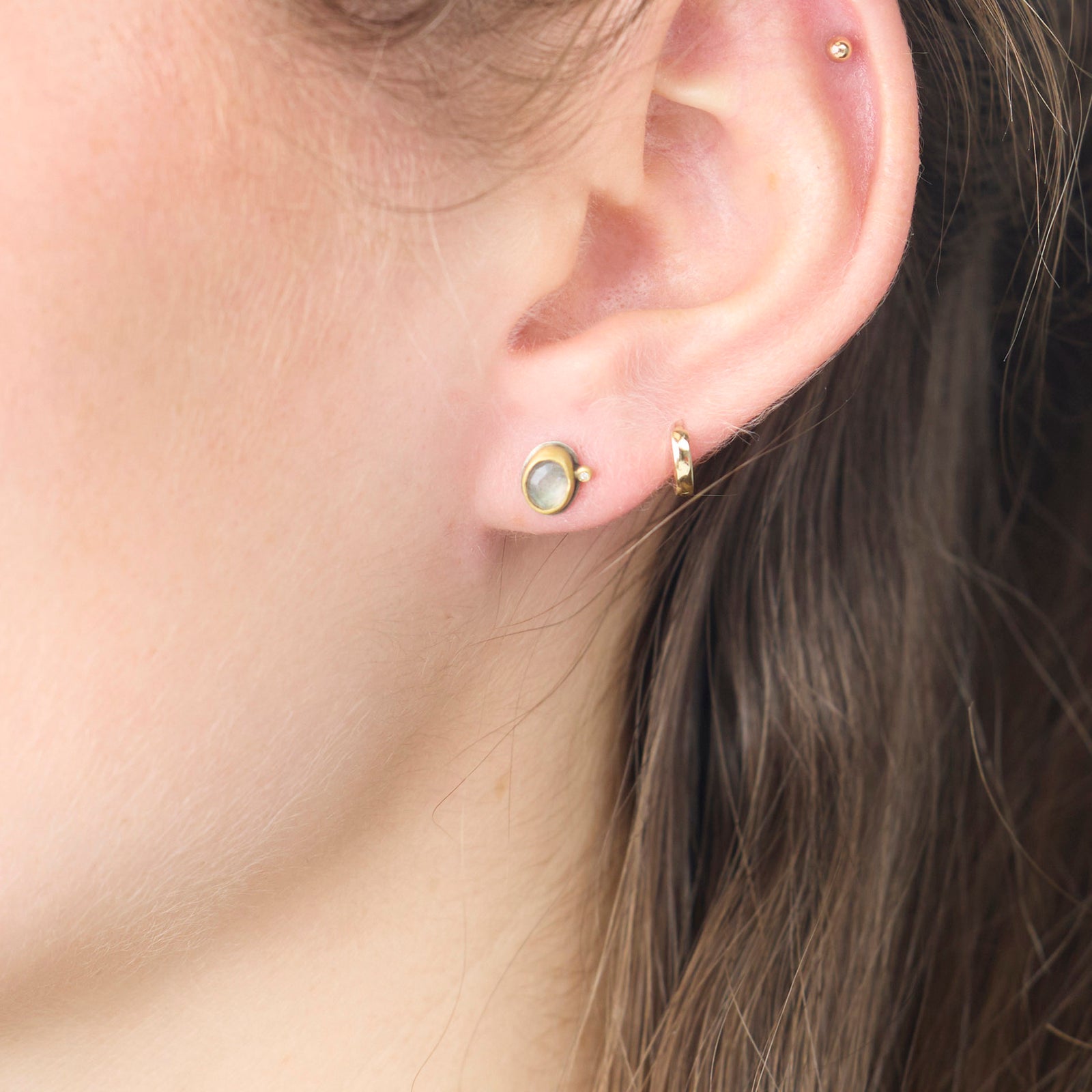 Labradorite Stud Earrings with Diamond Dot