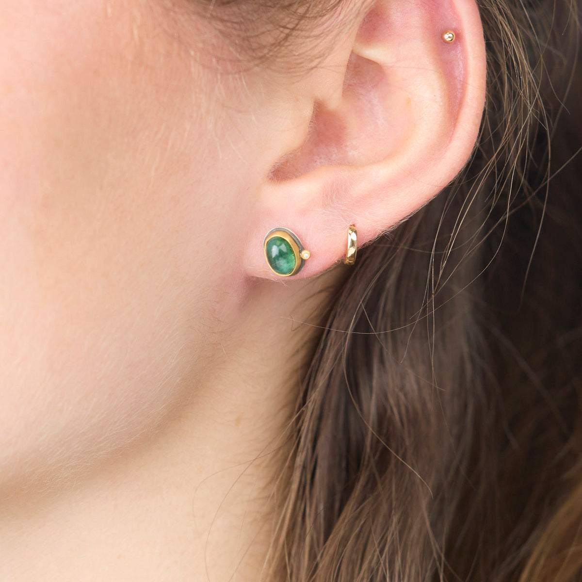 Oval Tourmaline Stud Earrings with Diamond Dot
