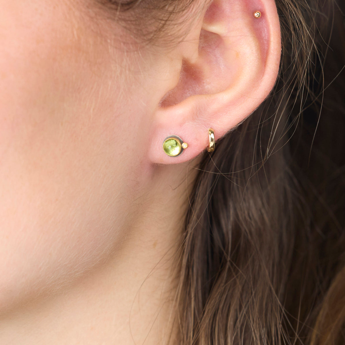 Peridot Stud Earrings with Diamonds