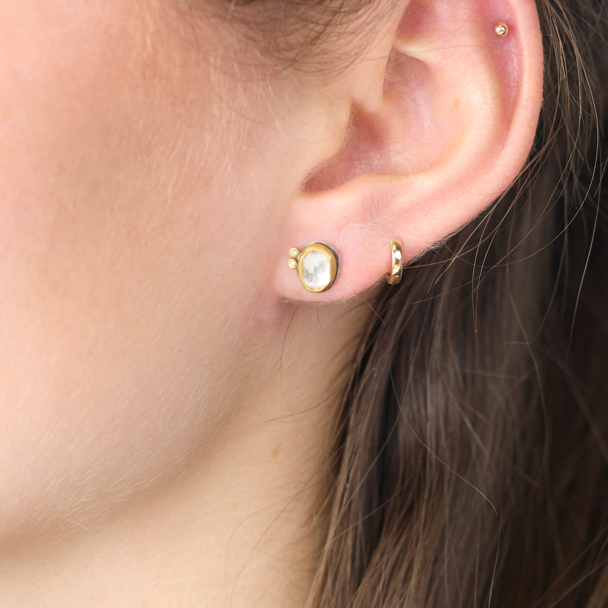 White Topaz Stud Earrings with Diamond Duo