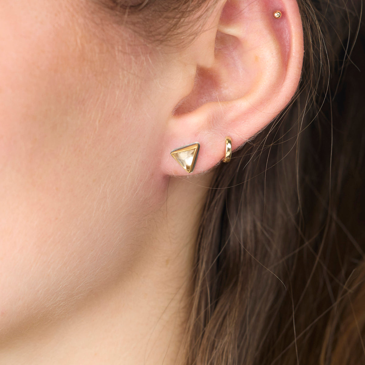 Triangle Champagne Quartz Stud Earrings