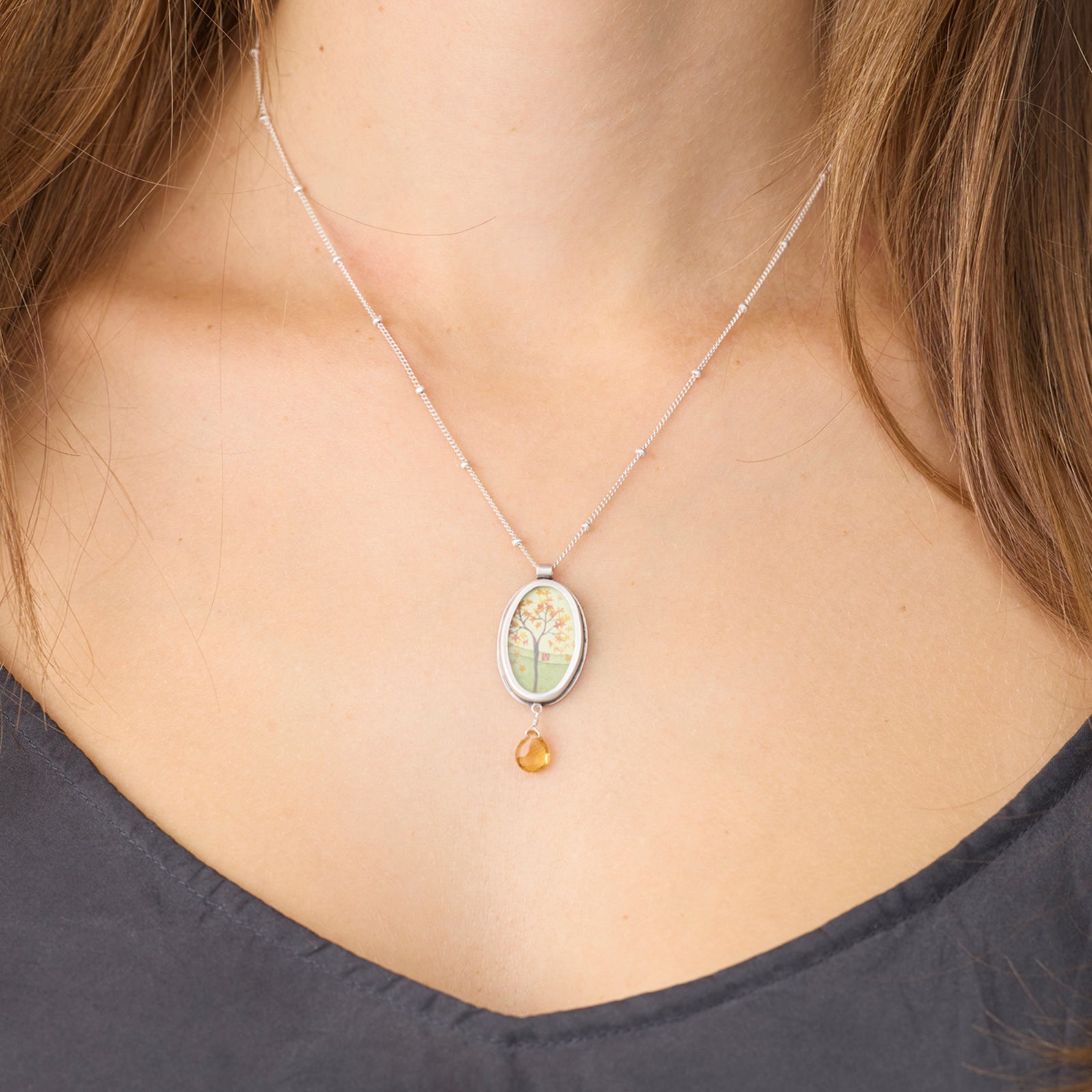 Oval Autumn Maple Necklace