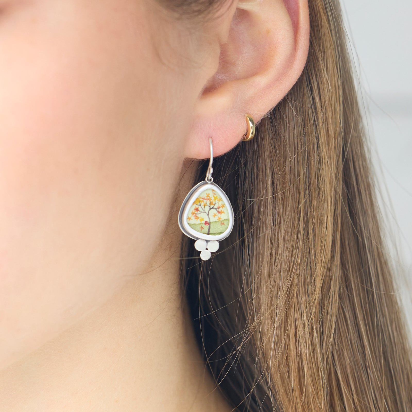 Short Organic Autumn Maple Earrings with Trios
