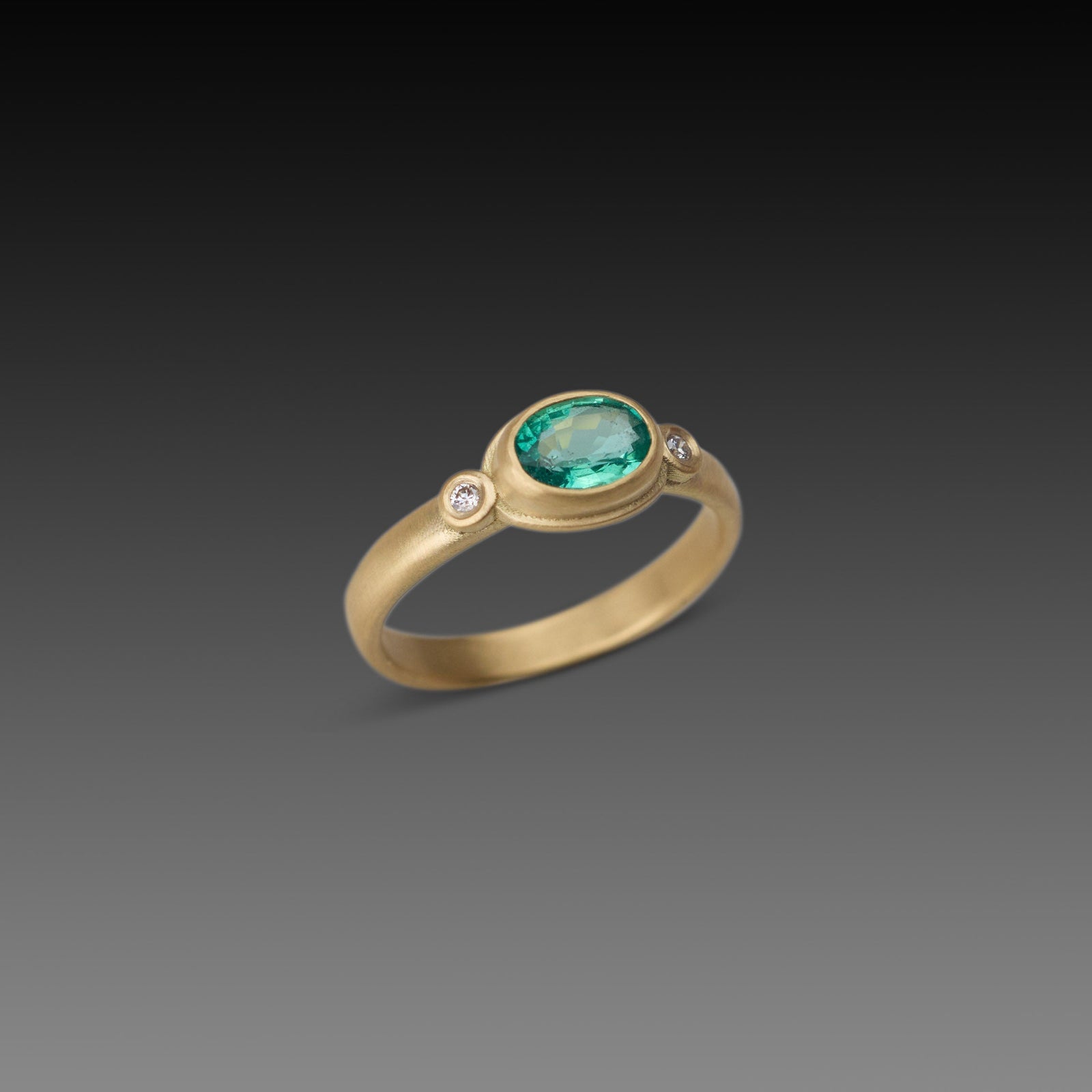 Emerald Ring with Two Diamonds