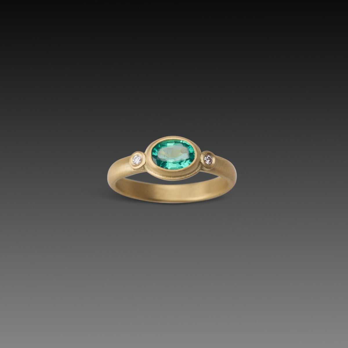 Emerald Ring with Two Diamonds