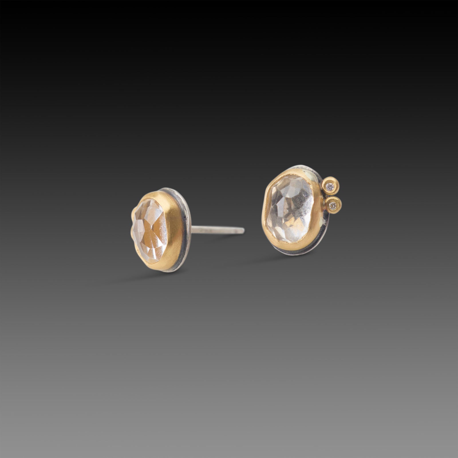 White Topaz Stud Earrings with Diamond Duo