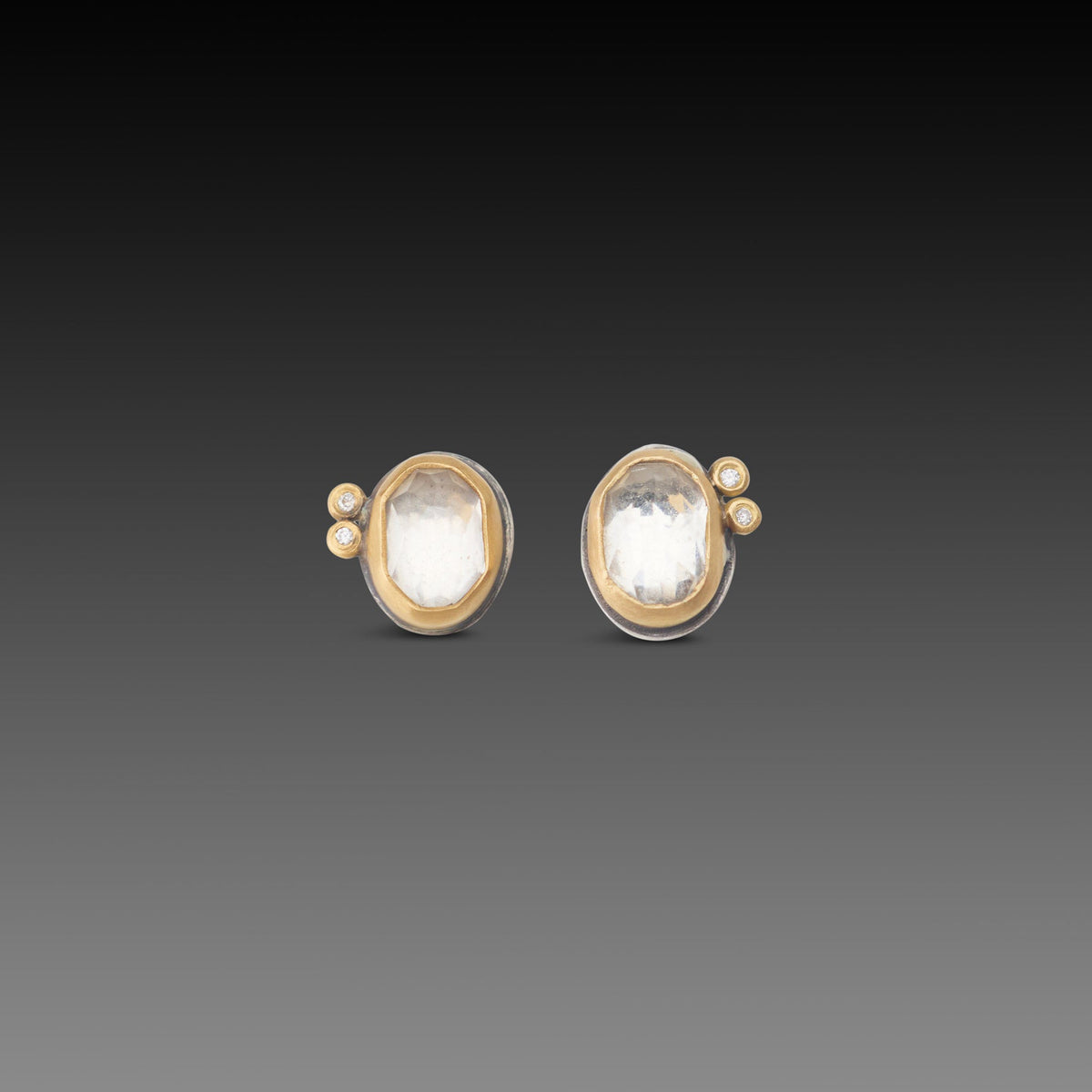 White Topaz Stud Earrings with Diamond Duo