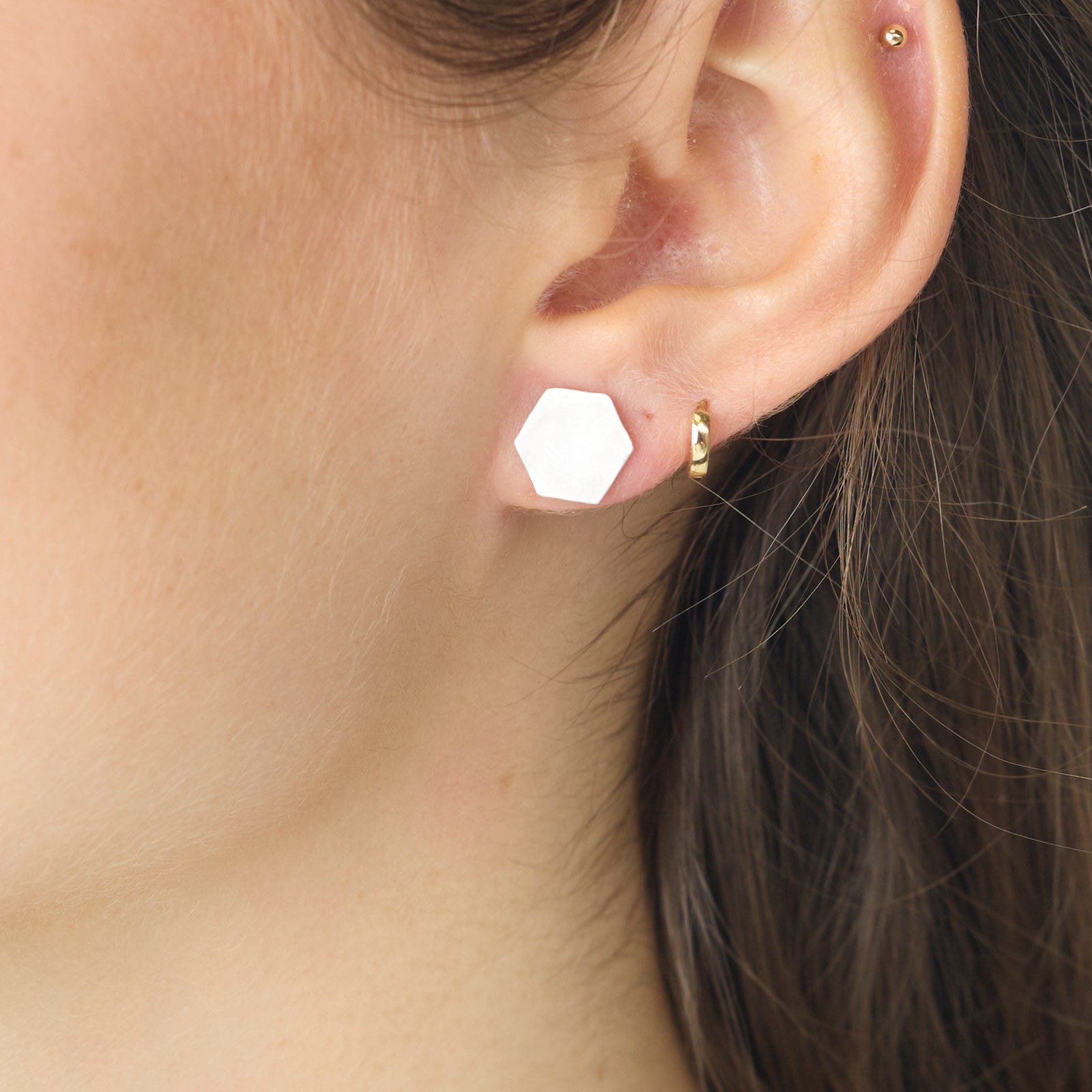 Large Hexagon Stud Earrings