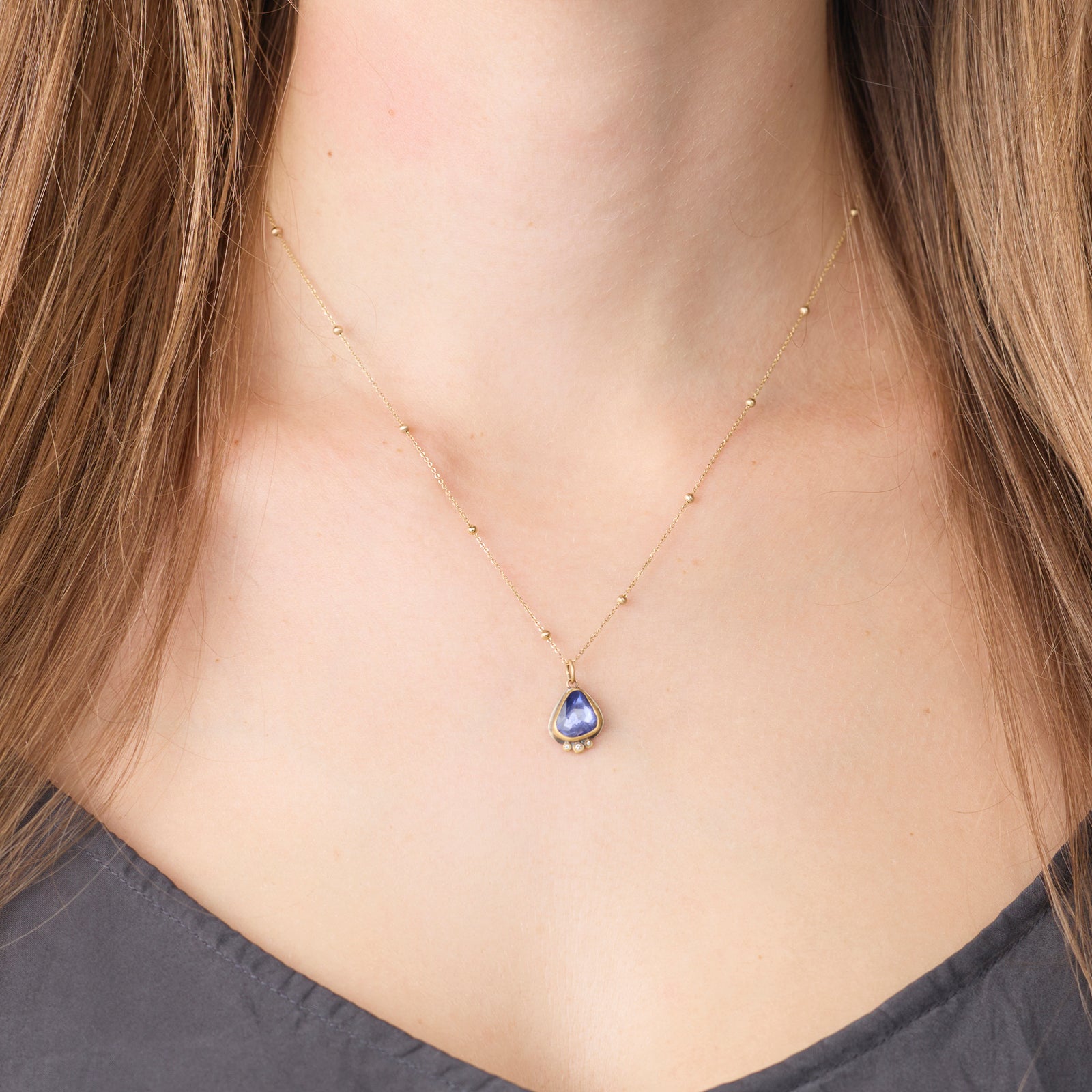 Organic Sapphire Necklace with Diamonds