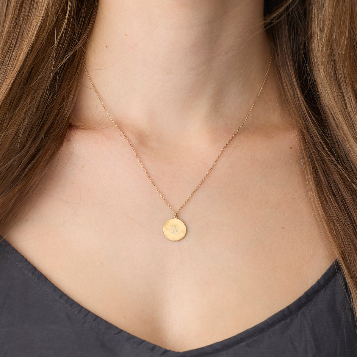 Hammered Disk Necklace with Diamonds