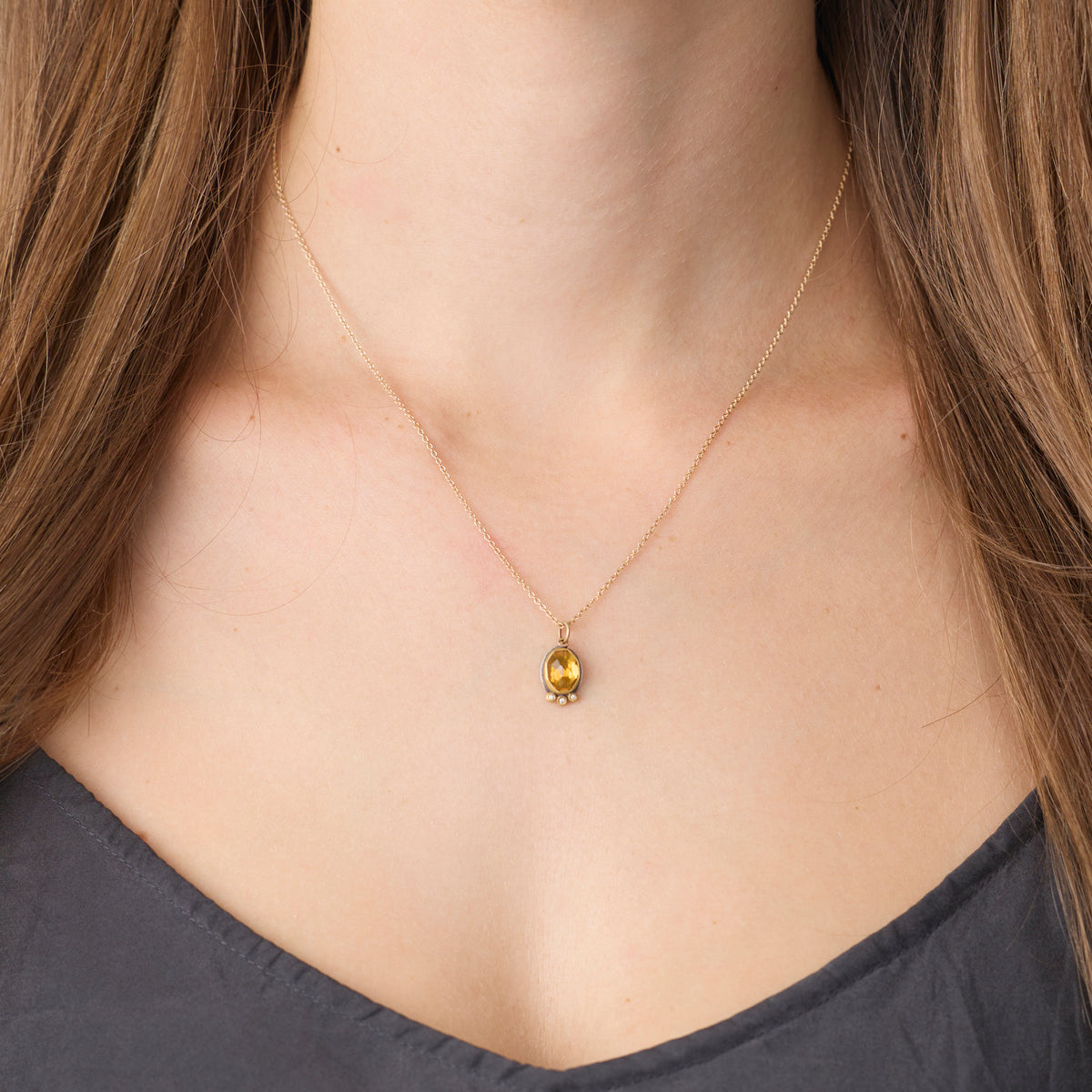 Citrine Necklace with Diamond Trio