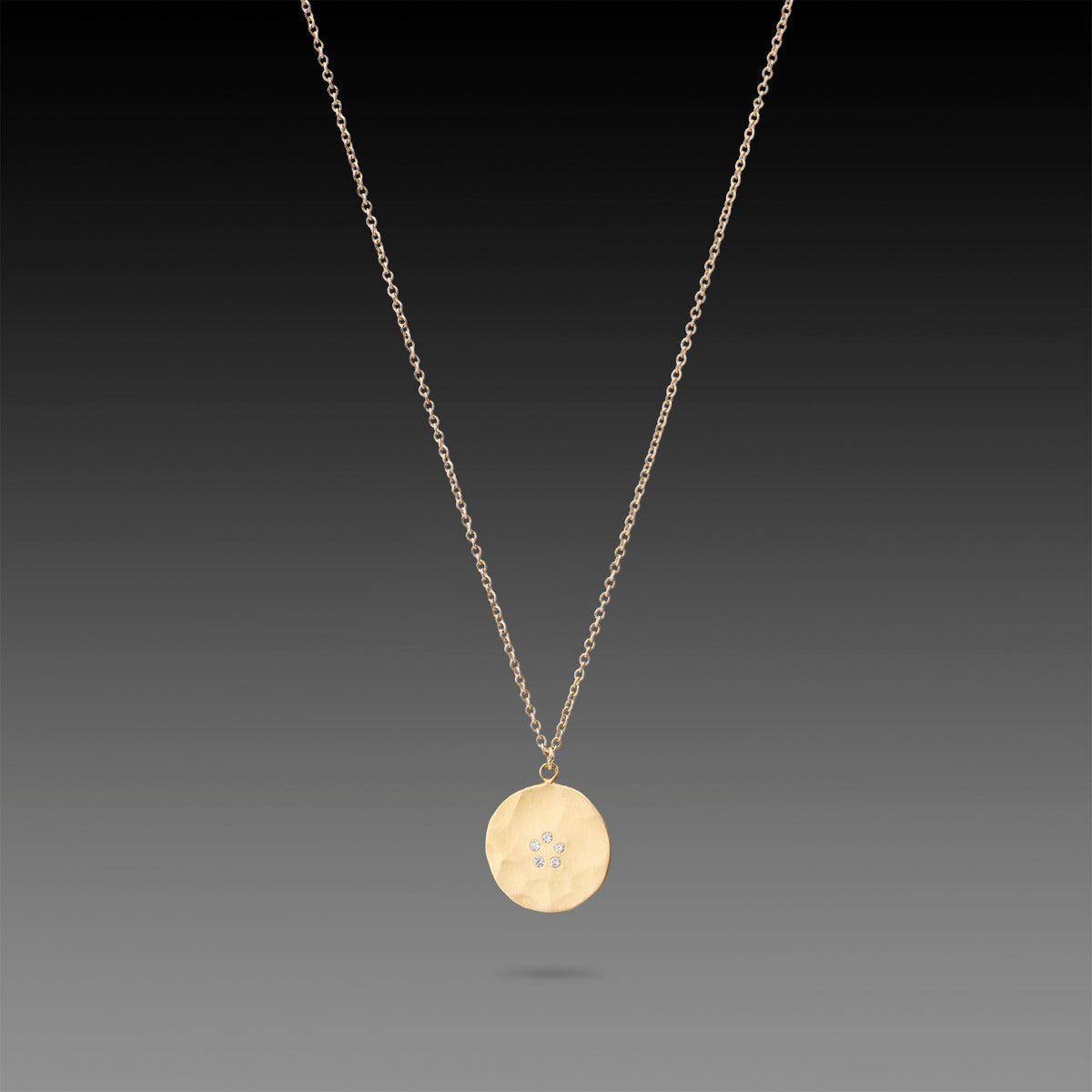 Hammered Disk Necklace with Diamonds