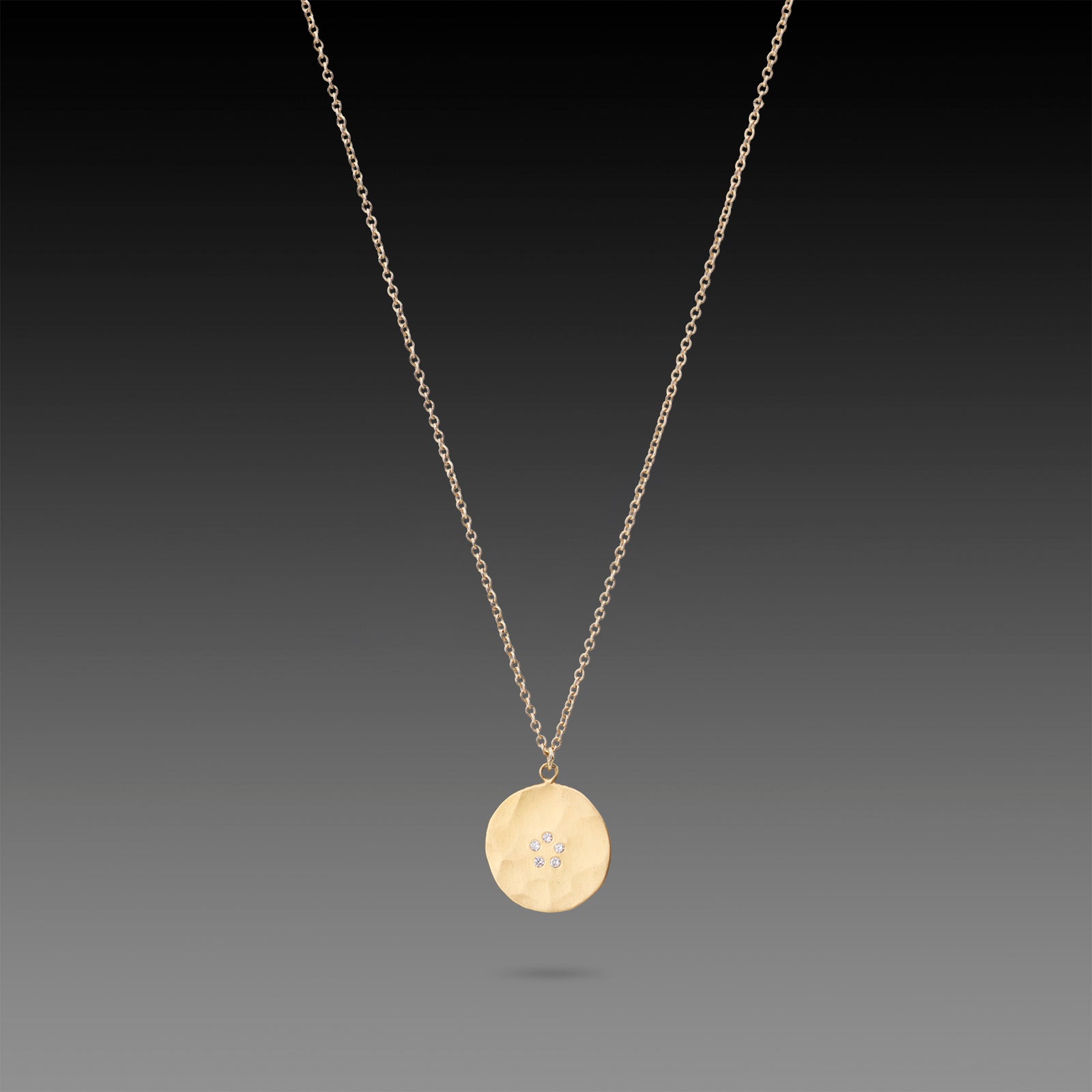 Hammered Disk Necklace with Diamonds