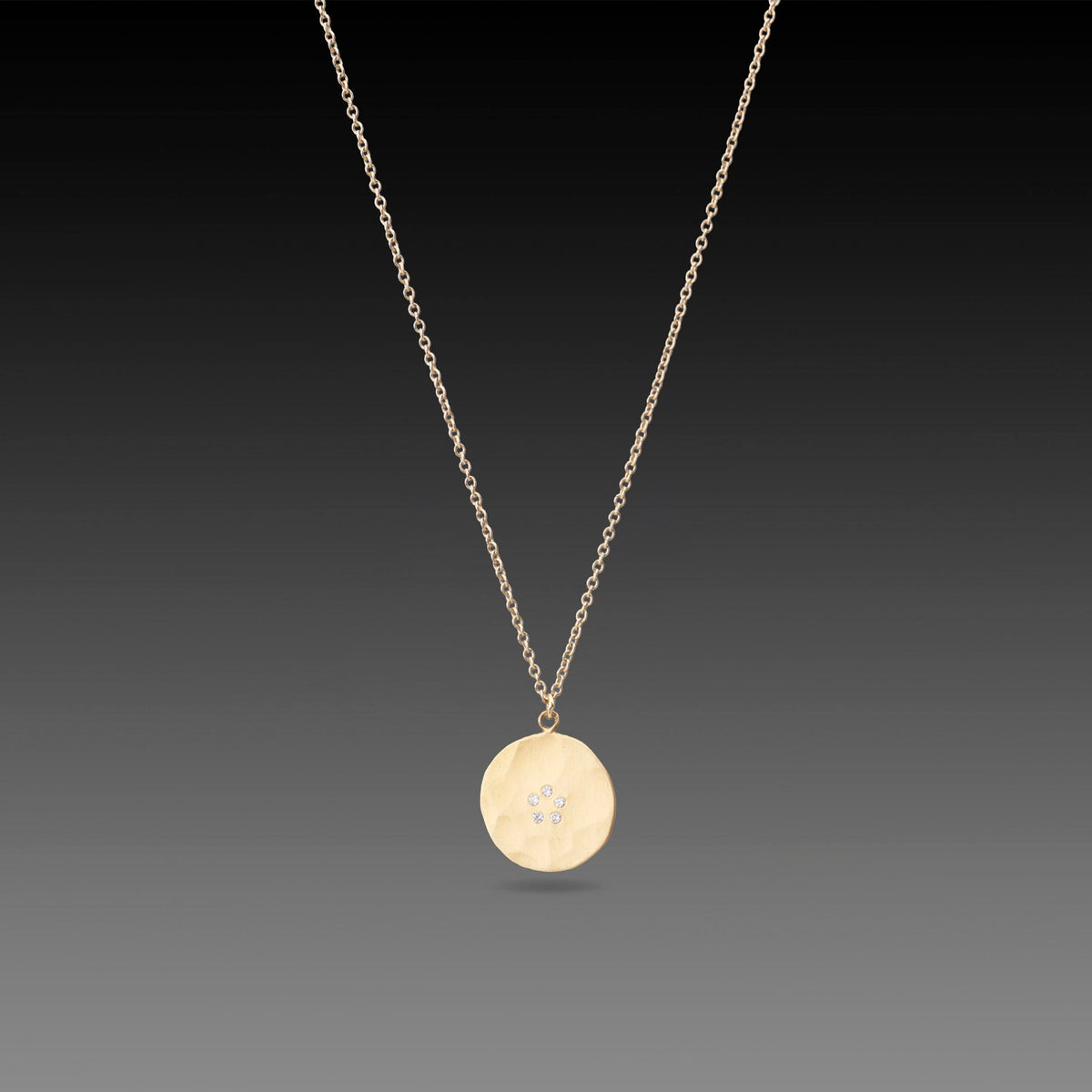 Hammered Disk Necklace with Diamonds