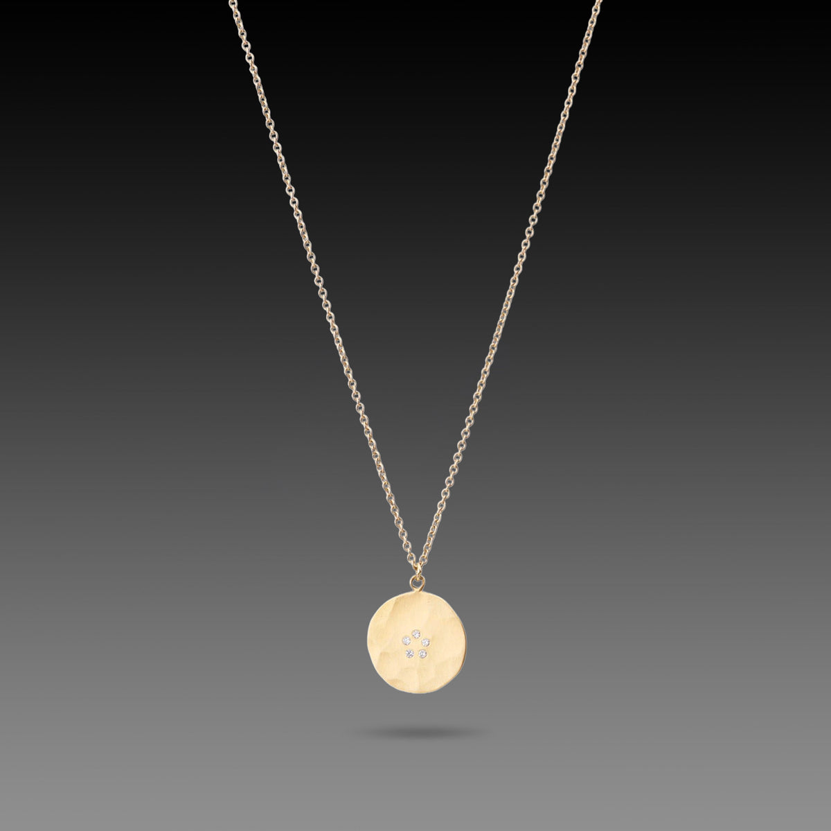 Hammered Disk Necklace with Diamonds