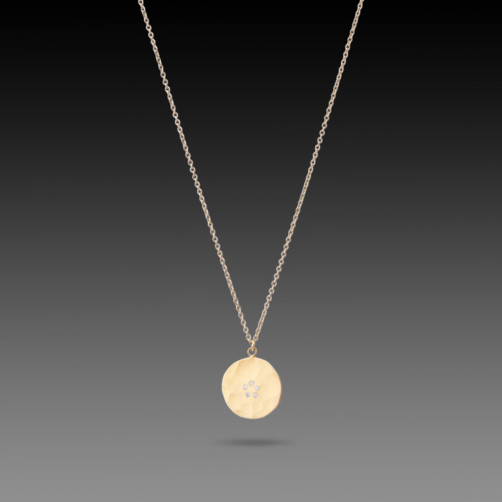 Hammered Disk Necklace with Diamonds