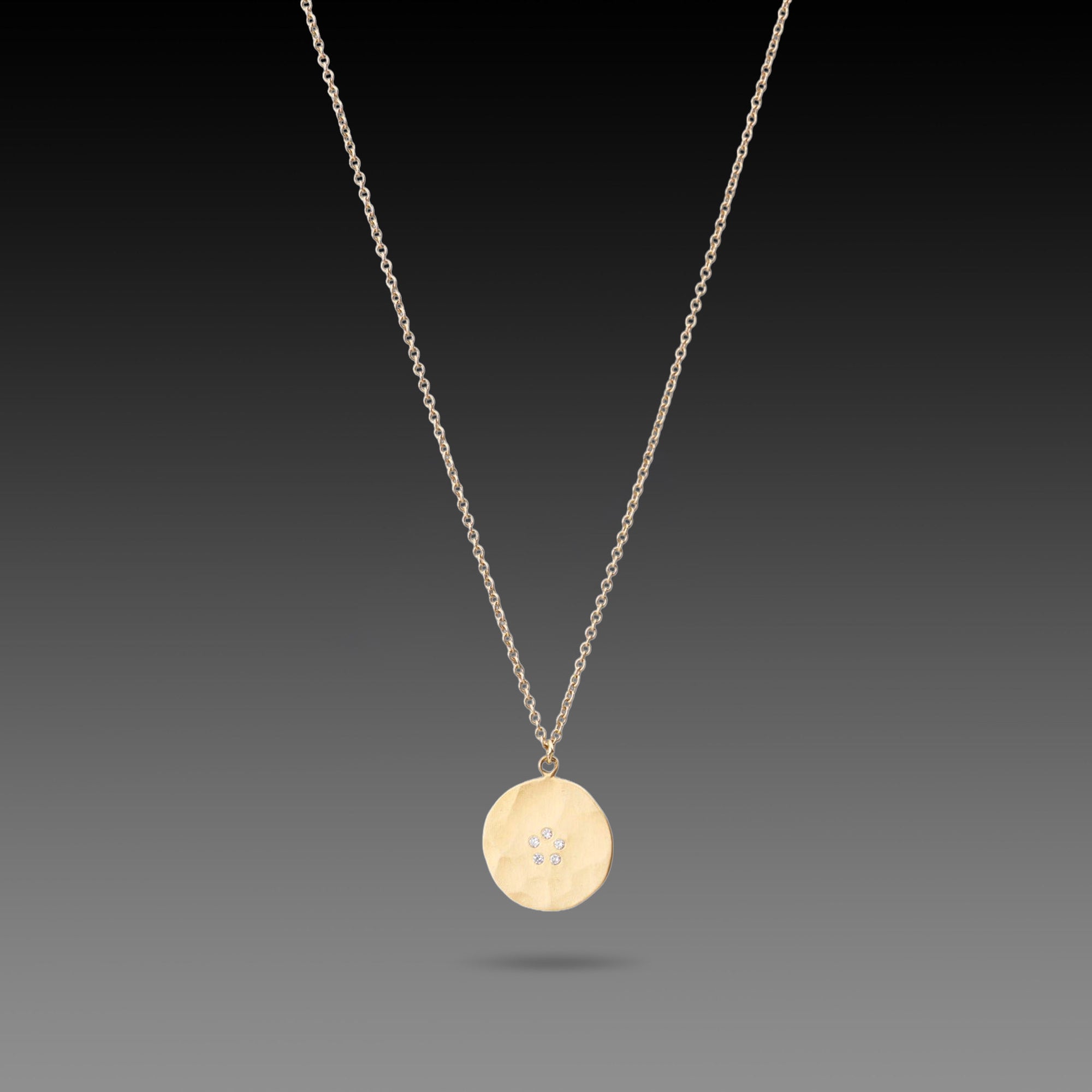 Hammered Disk Necklace with Diamonds - Ananda Khalsa