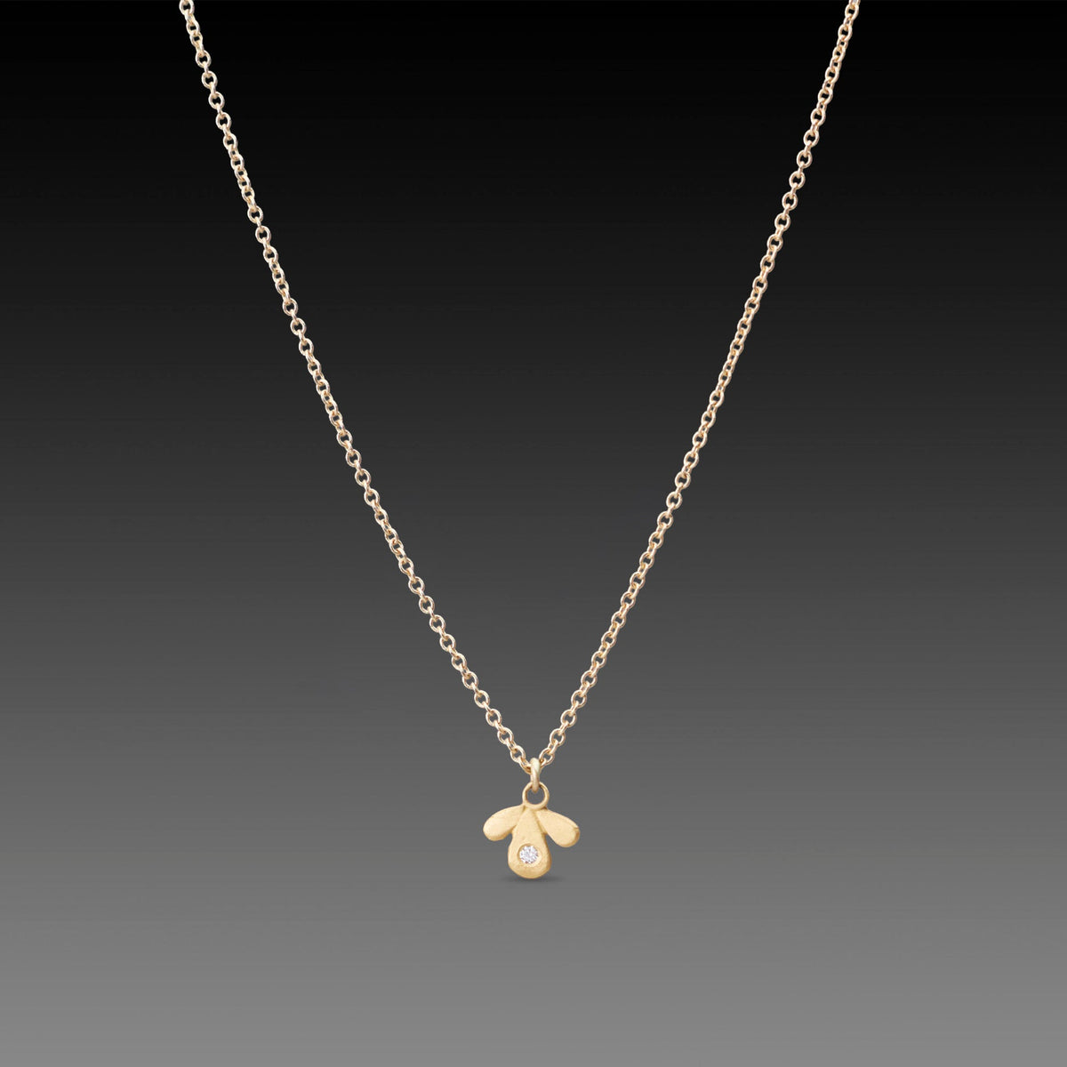 Tiny Gold Leaf Trio Necklace with Diamond