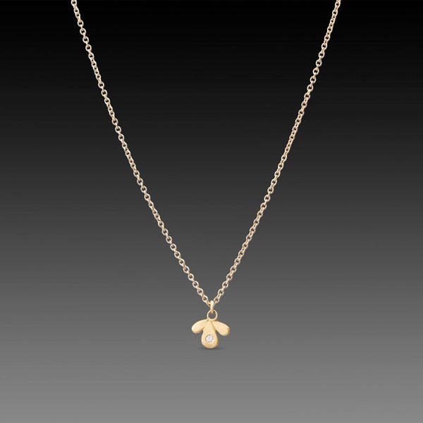 Tiny Gold Leaf Trio Necklace with Diamond - Ananda Khalsa