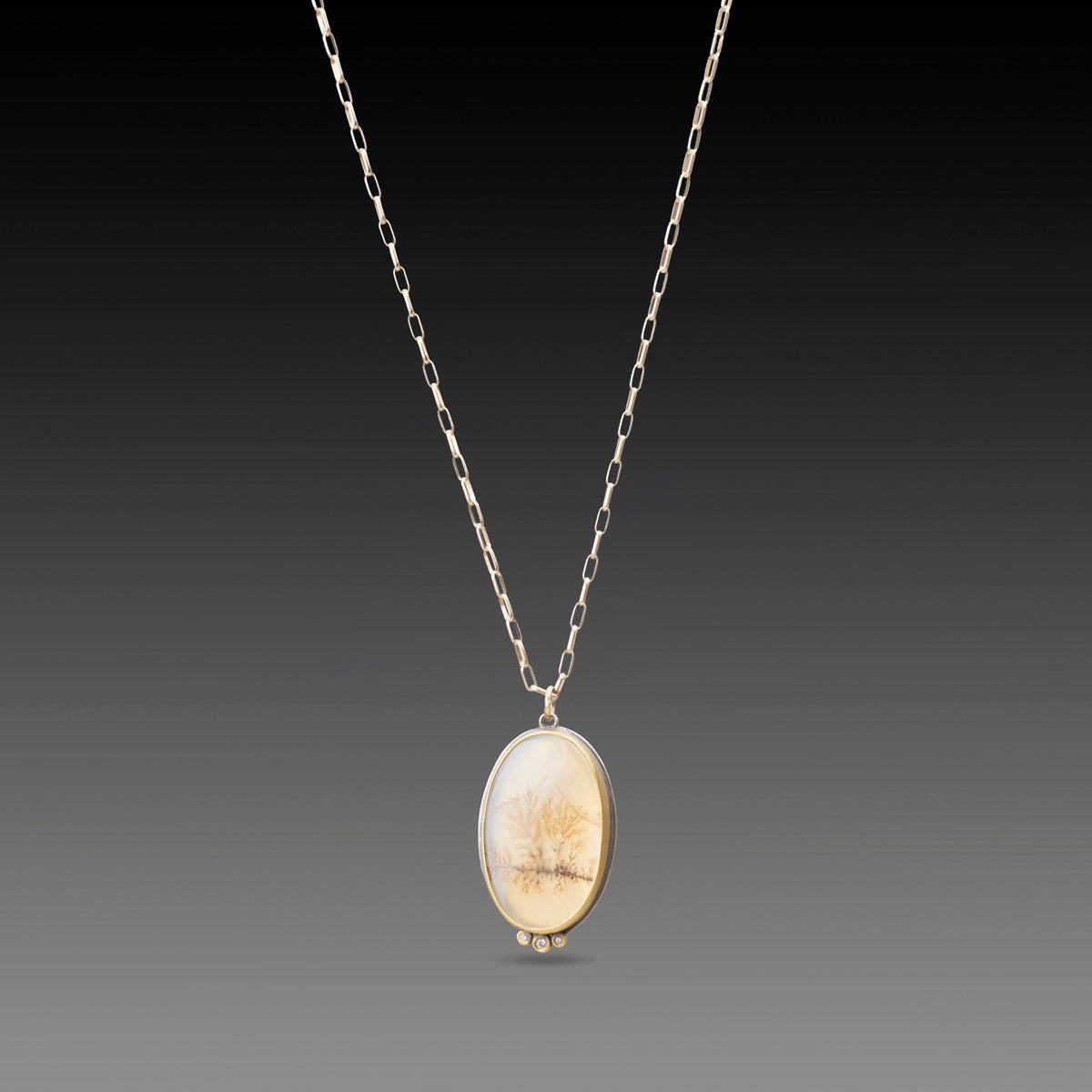 Dendritic Agate Necklace with Diamonds