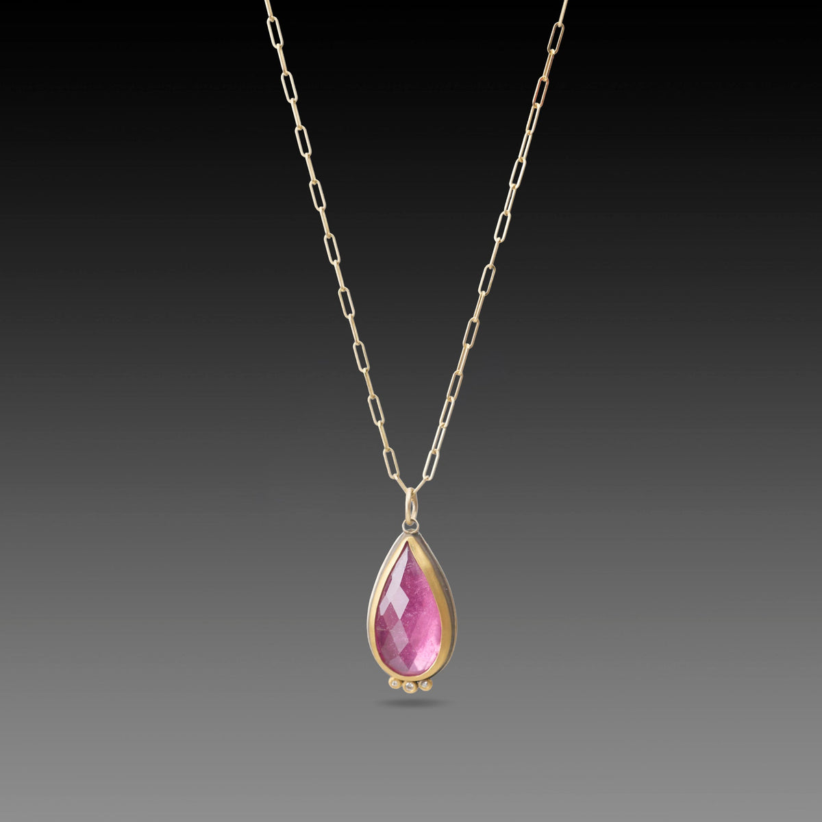 Pink Tourmaline Necklace with Diamond Trio