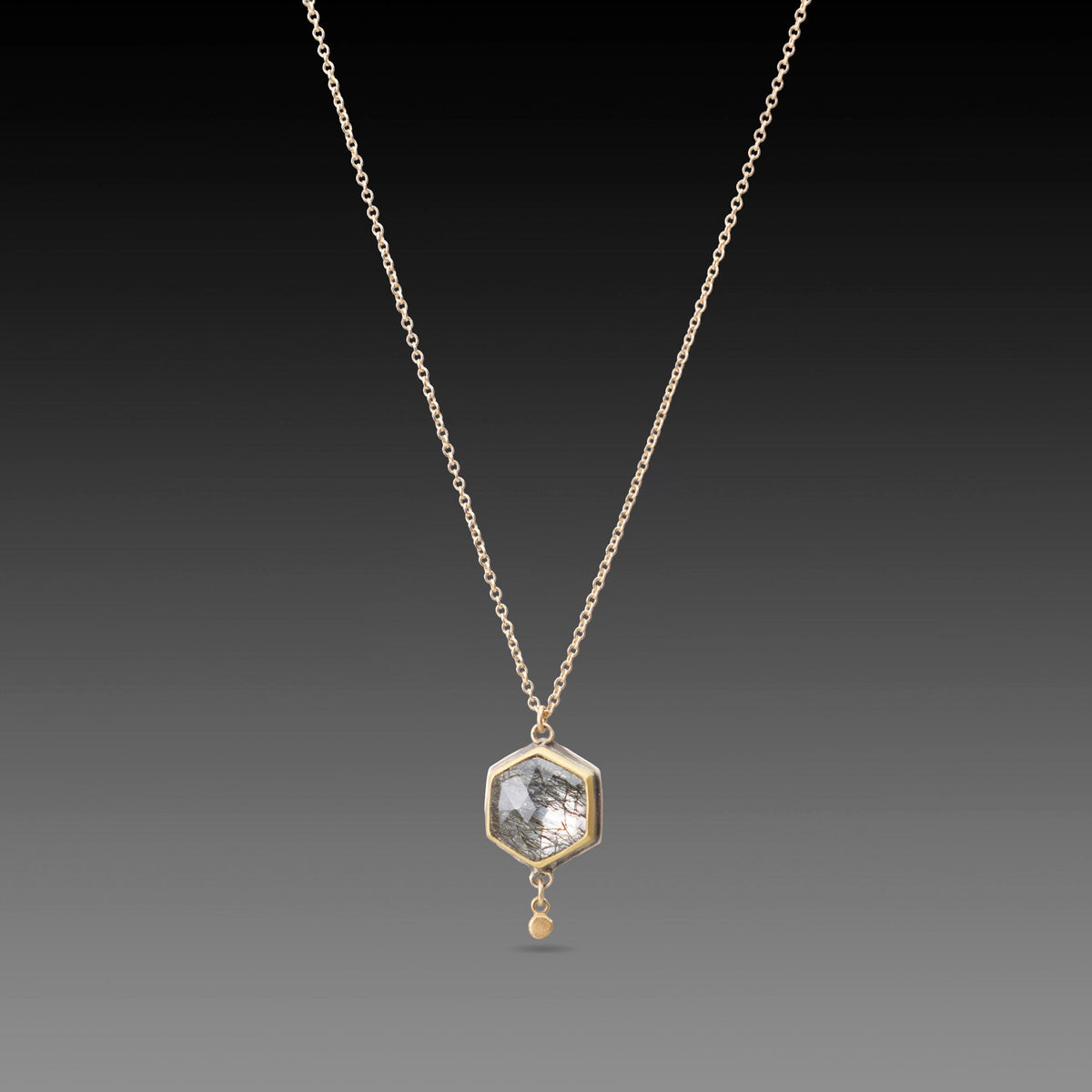 Tourmalinated Quartz Necklace in Gold