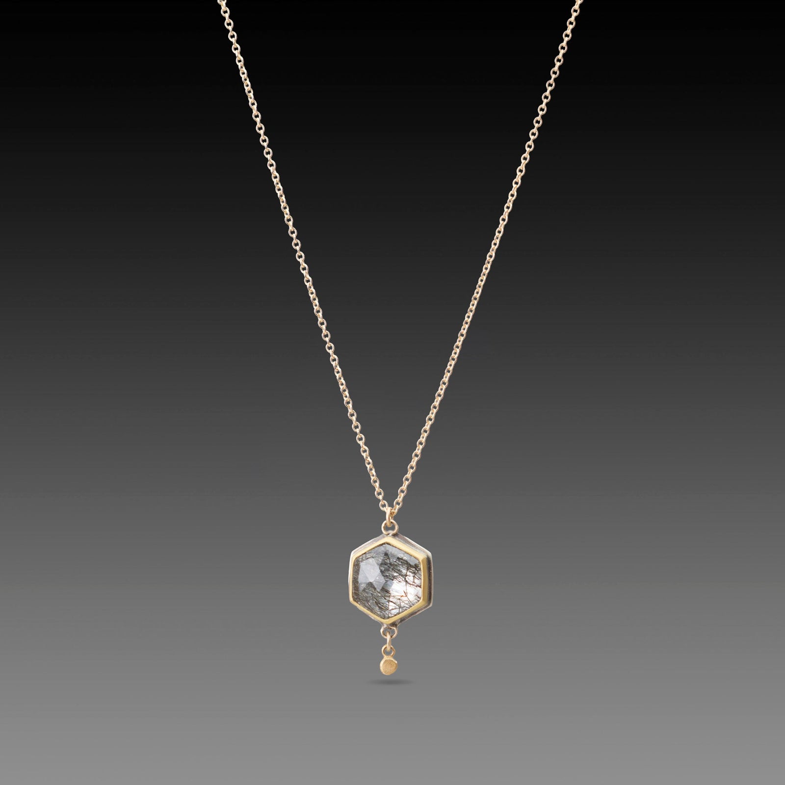 Tourmalinated Quartz Necklace in Gold