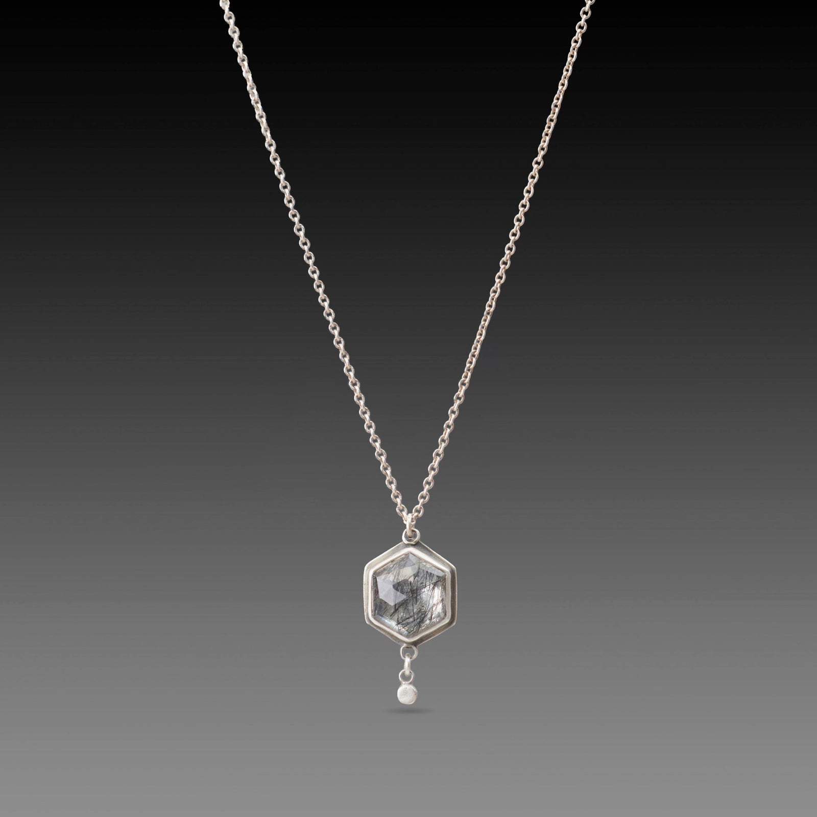 Tourmalinated Quartz Hexagon Necklace