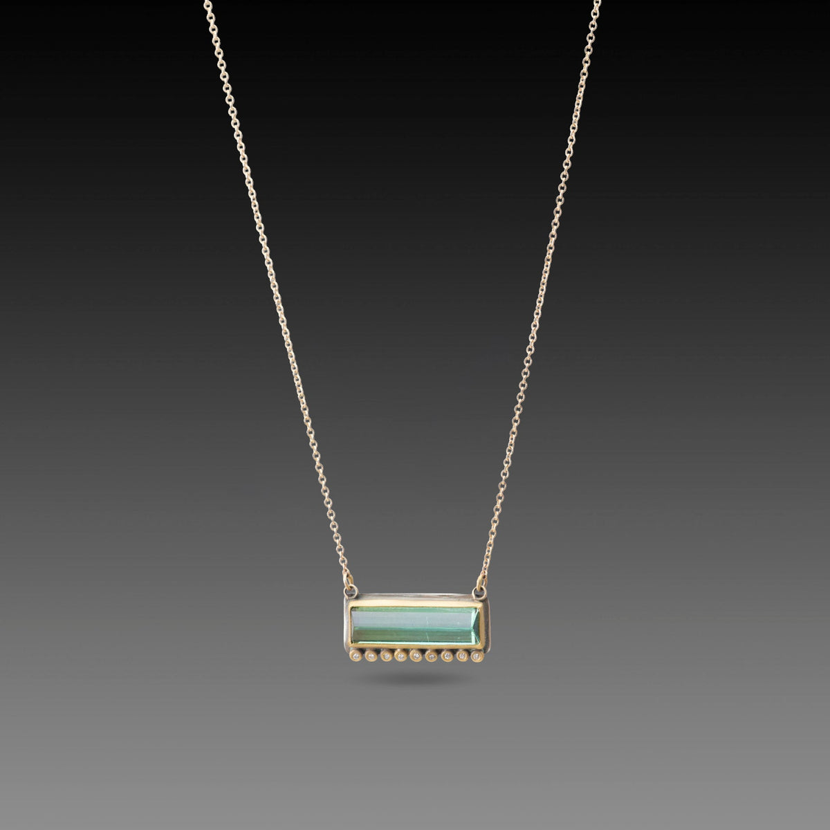 Green Tourmaline Necklace with Diamond Line