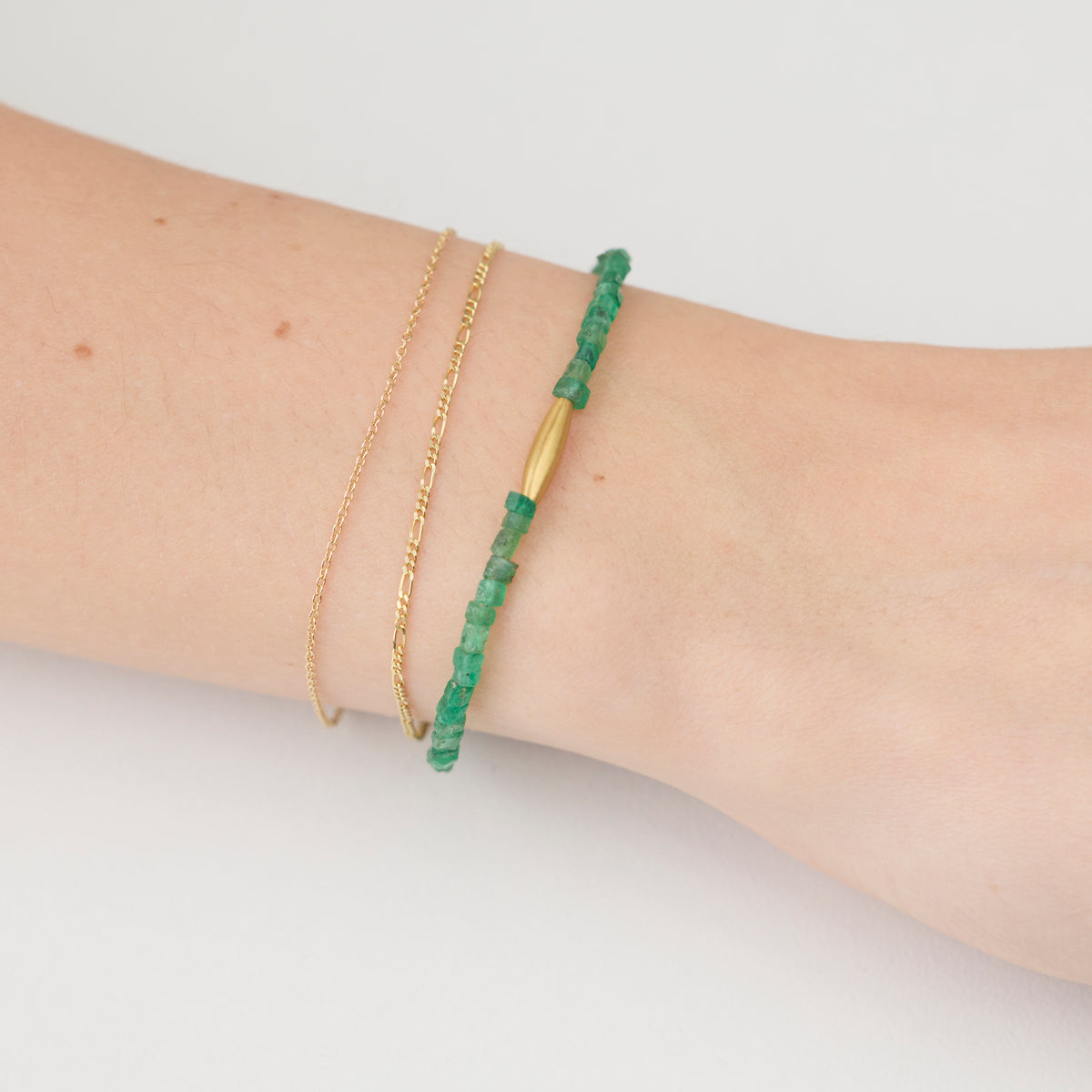 Emerald Bracelet with Elongated Rice Bead