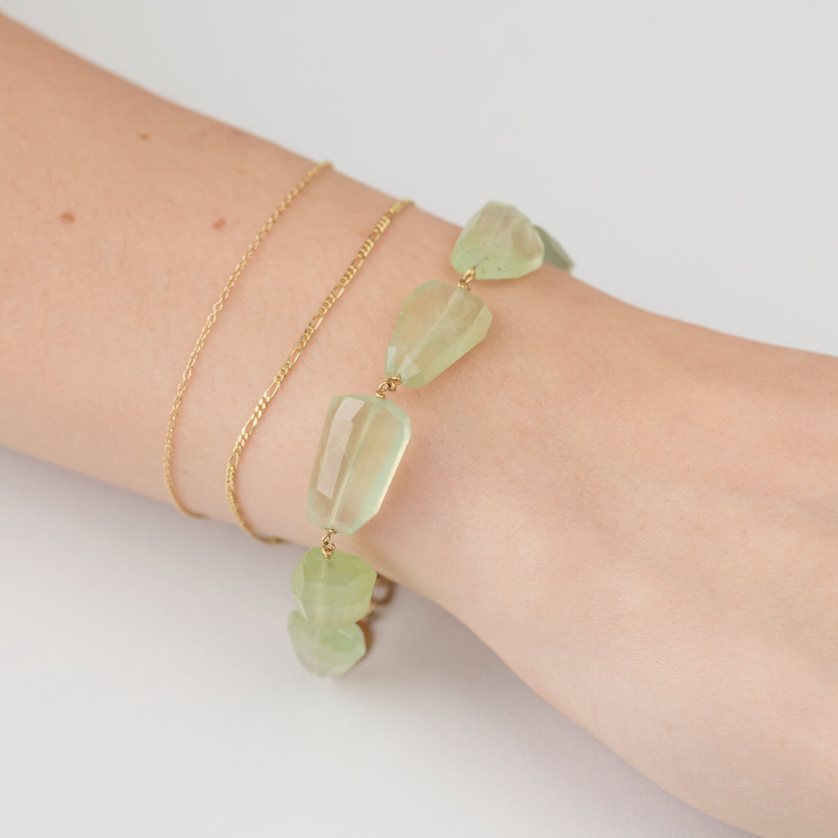 Prehnite Bracelet with 22k Gold Disks