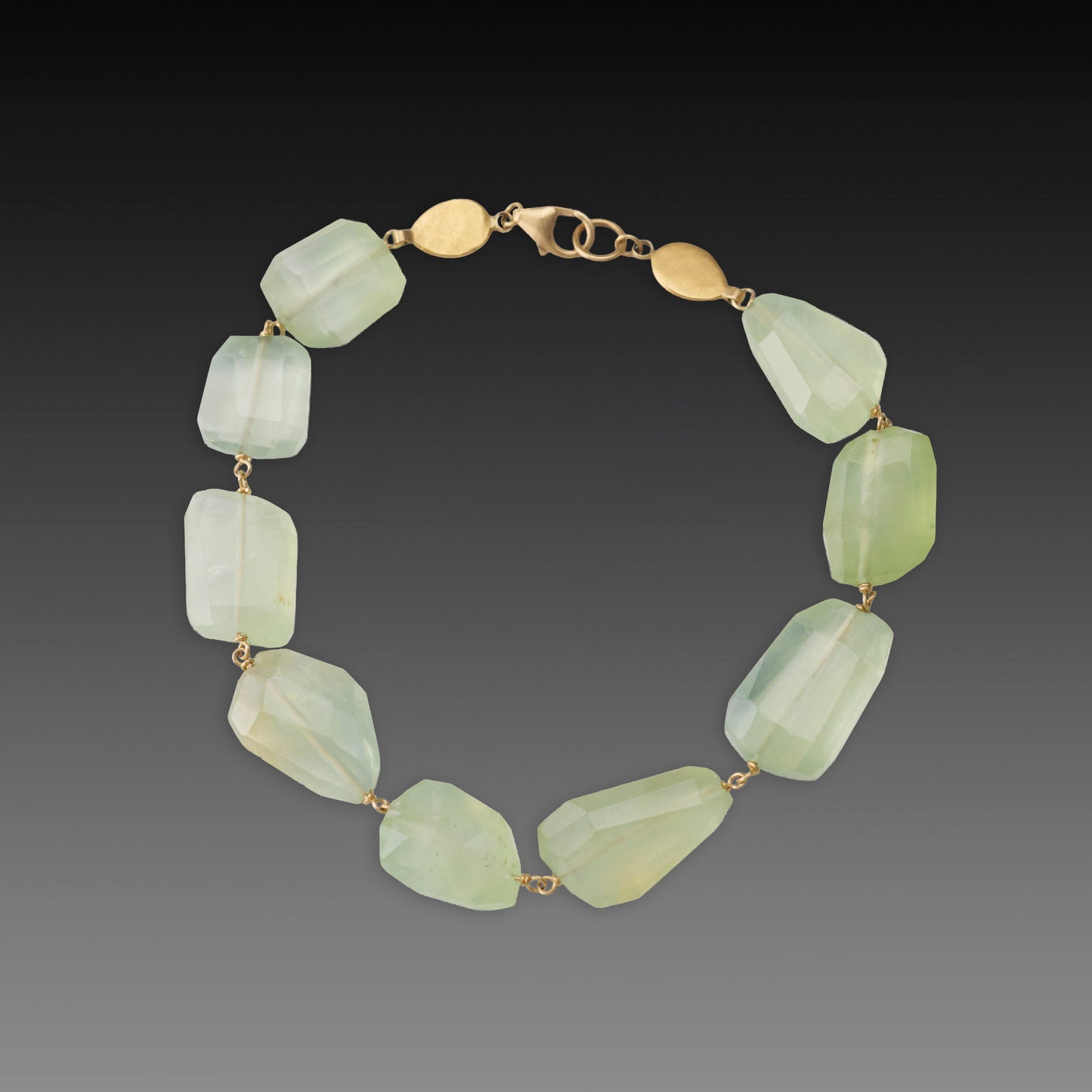 Prehnite Bracelet with 22k Gold Disks