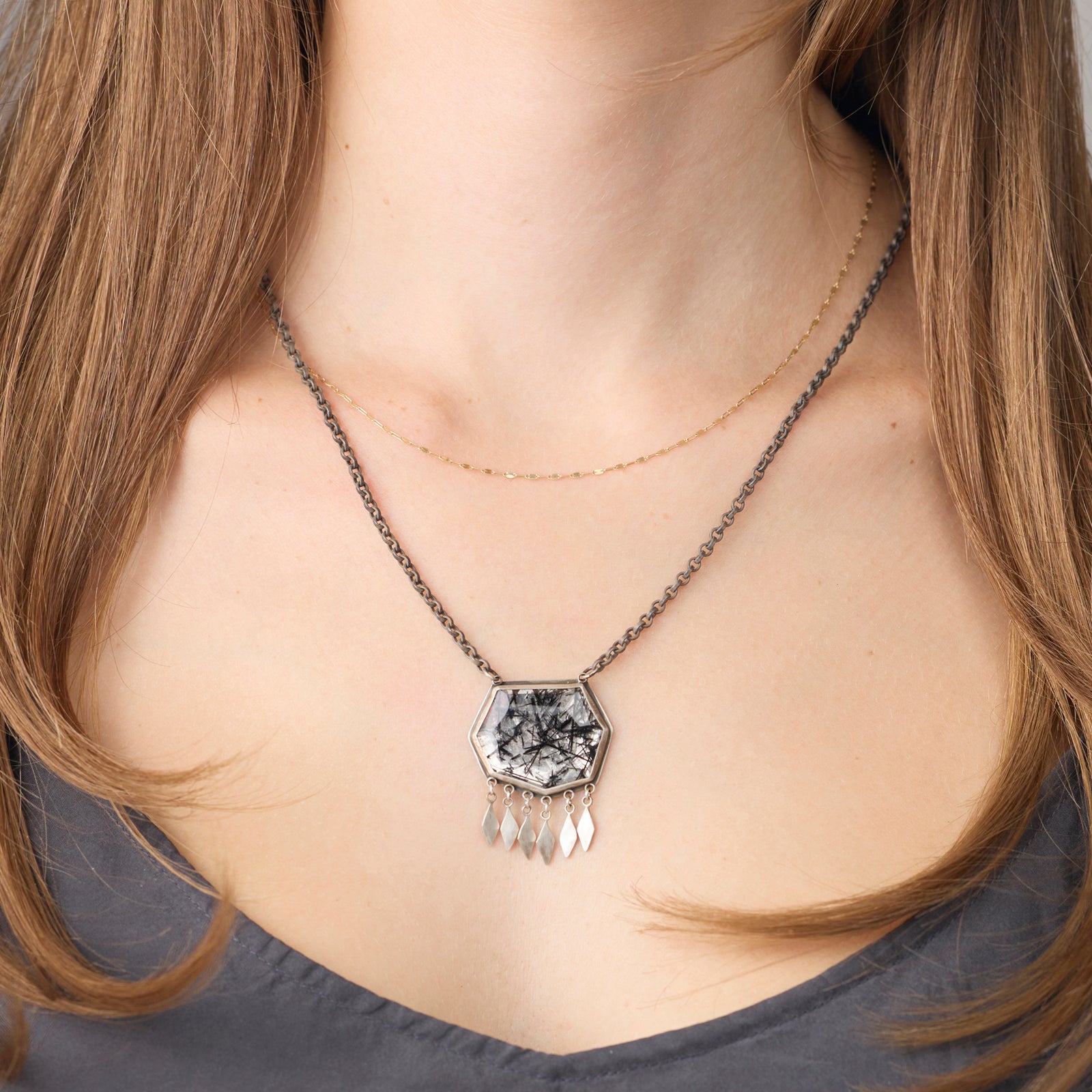 Tourmalinated Quartz Fringe Necklace