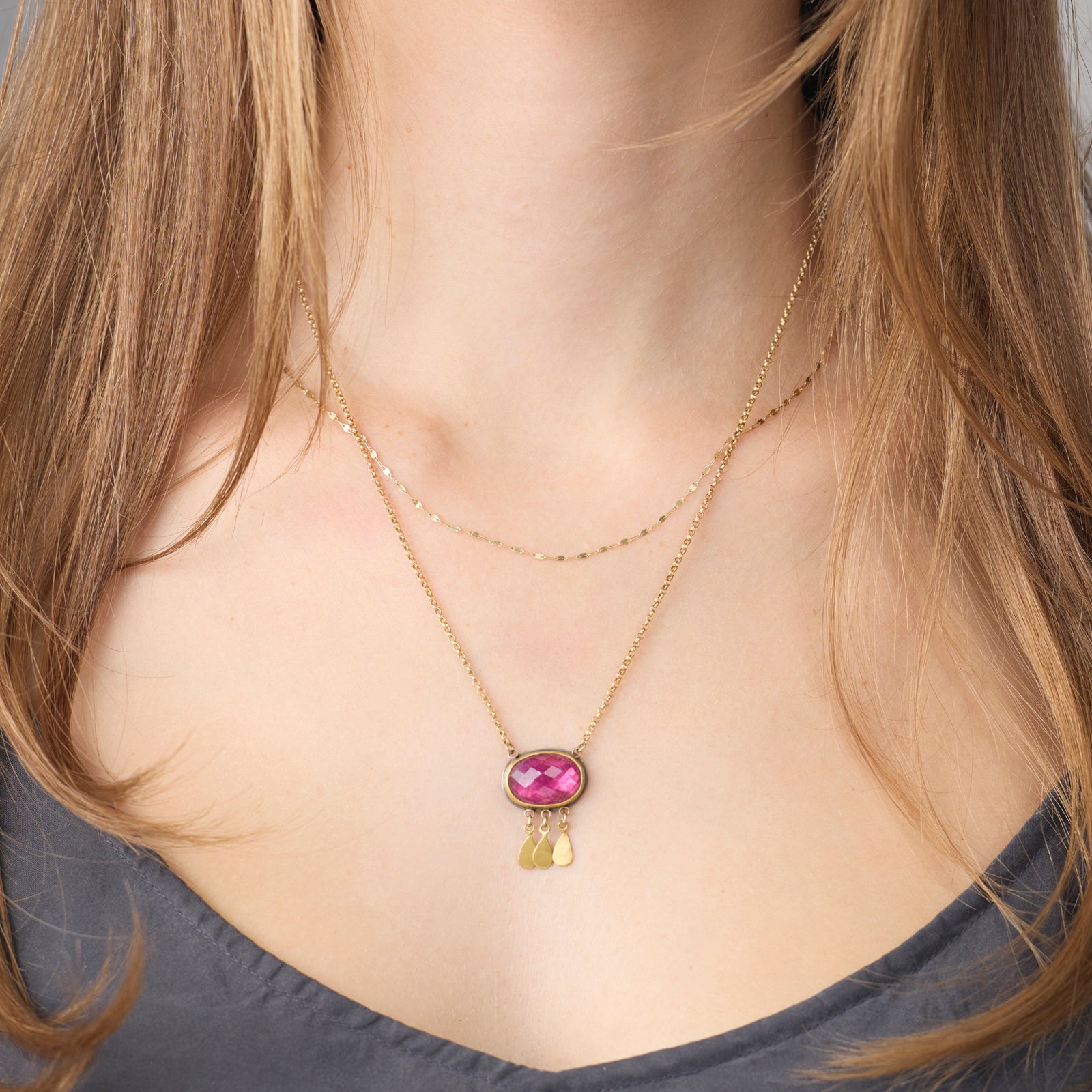 Pink Tourmaline Fringe Necklace